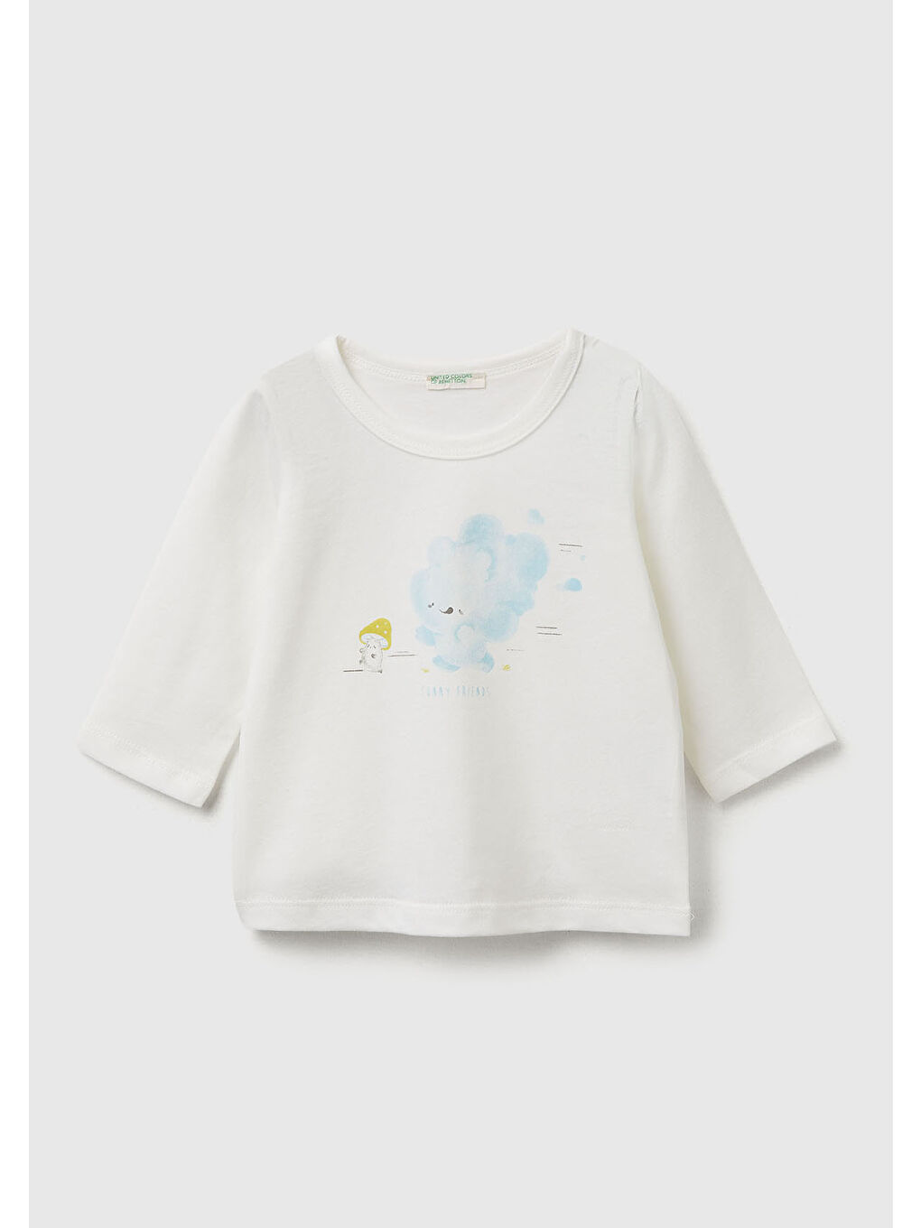 Bebek Beyaz Mix Önü Baskılı Omzu Gizli Düğmeli Uzun Kollu T-shirt