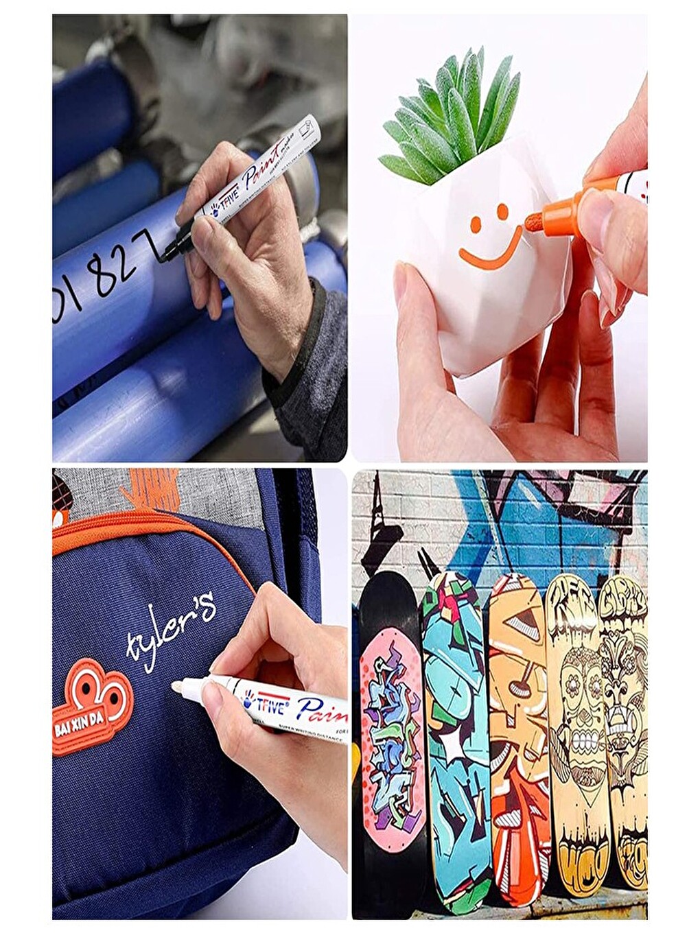 Beyaz Keçeli Kalem 1 Adet Markör Kalıcı Marker Kalem Lastik Seramik Cam Metal Ahşap Plastik Taş-4