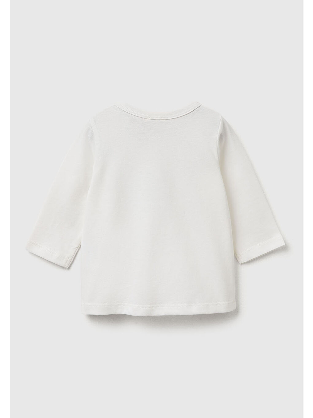 Bebek Beyaz Mix Önü Baskılı Omzu Gizli Düğmeli Uzun Kollu T-shirt-1