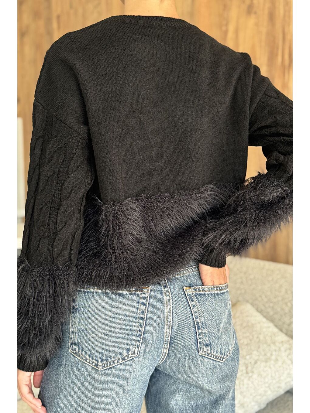 Siyah Sakallı Kadın Triko Kazak-5