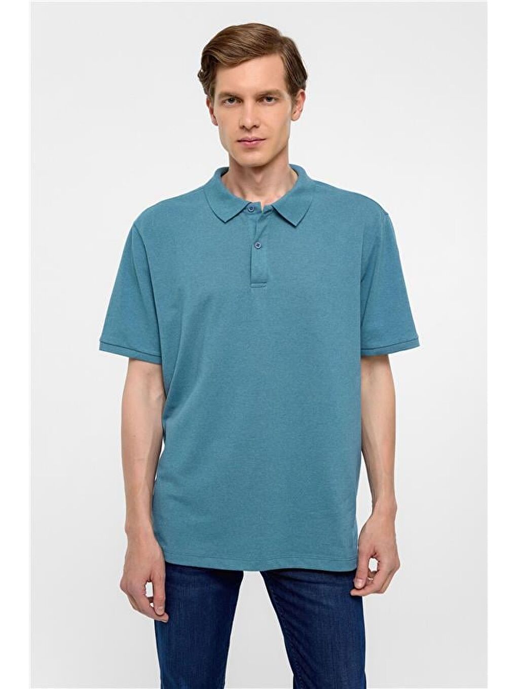 Saks Mavi Regular Armürlü Polo Yaka Tişört