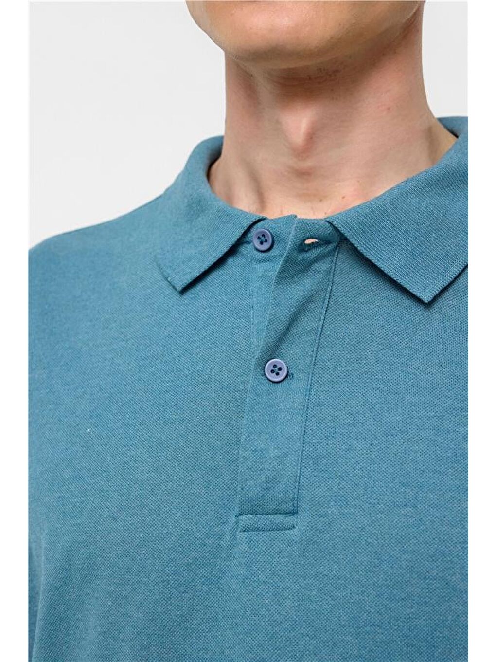 Saks Mavi Regular Armürlü Polo Yaka Tişört-2