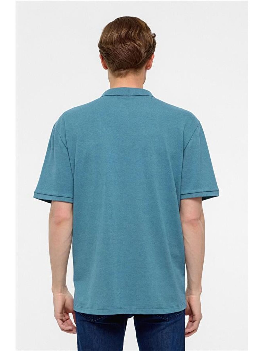 Saks Mavi Regular Armürlü Polo Yaka Tişört-3