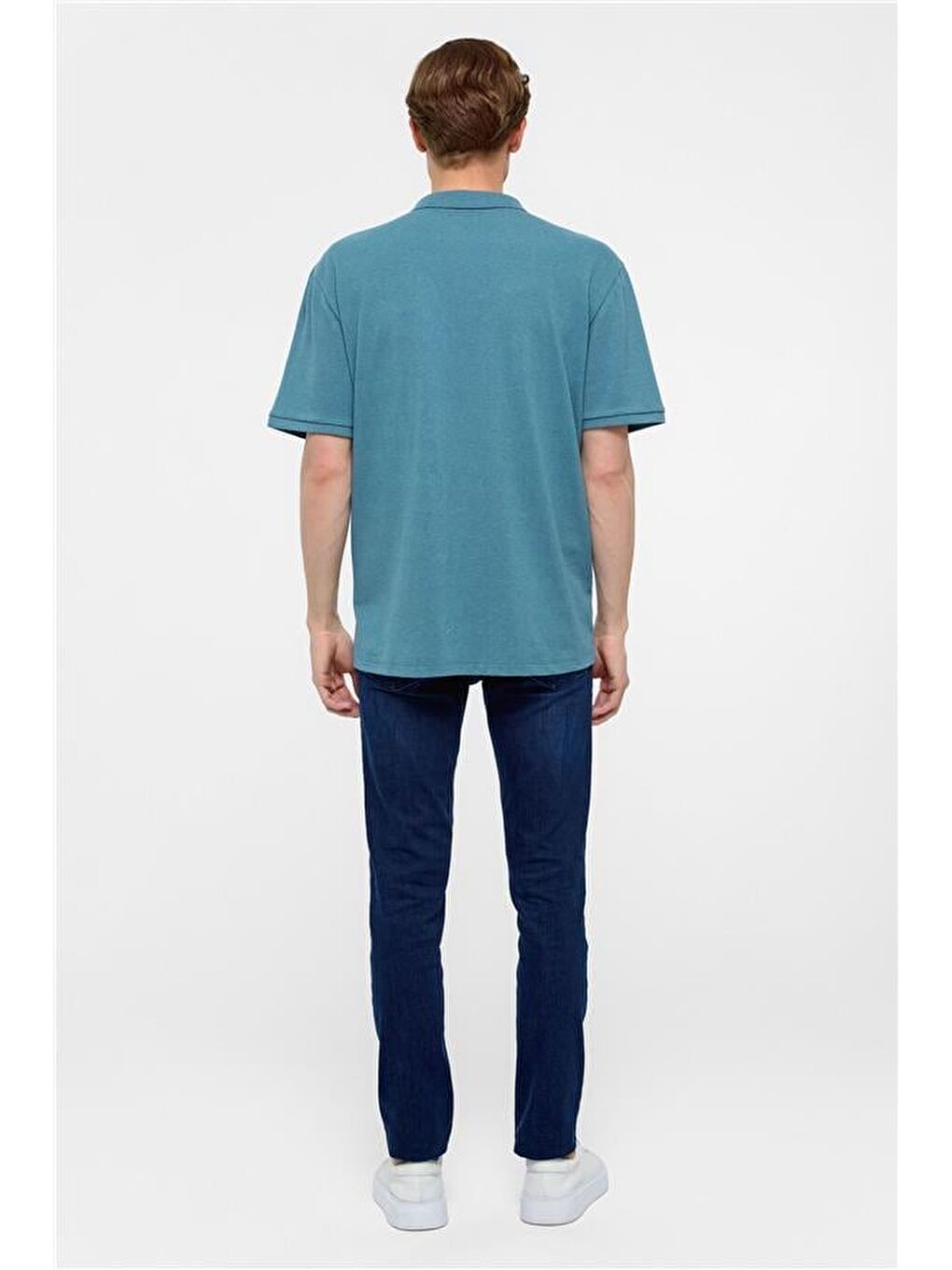 Saks Mavi Regular Armürlü Polo Yaka Tişört-4