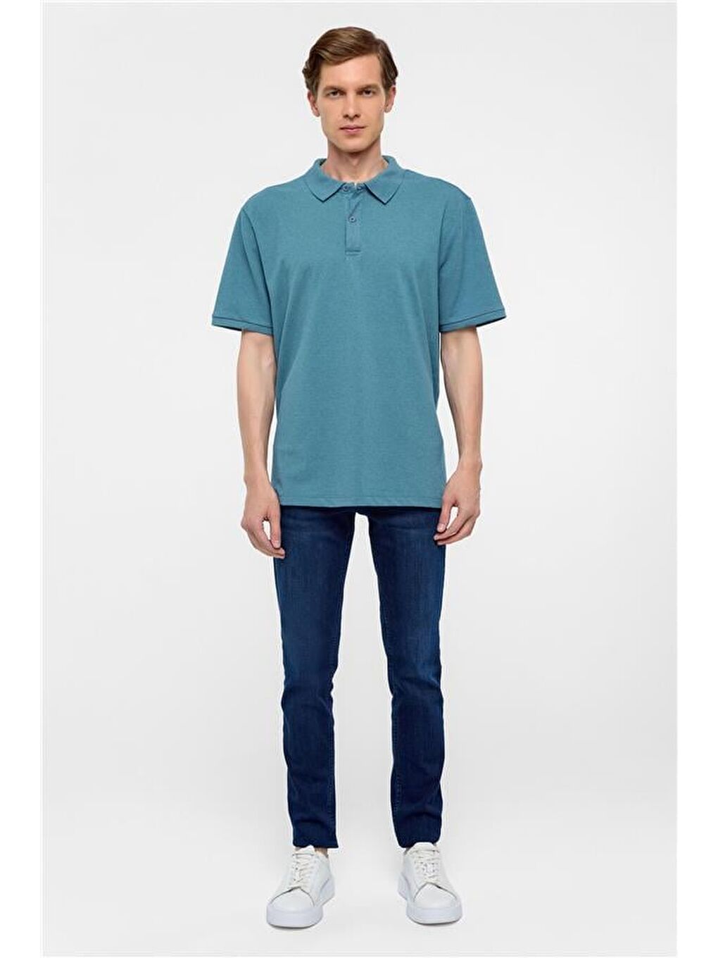 Saks Mavi Regular Armürlü Polo Yaka Tişört-5