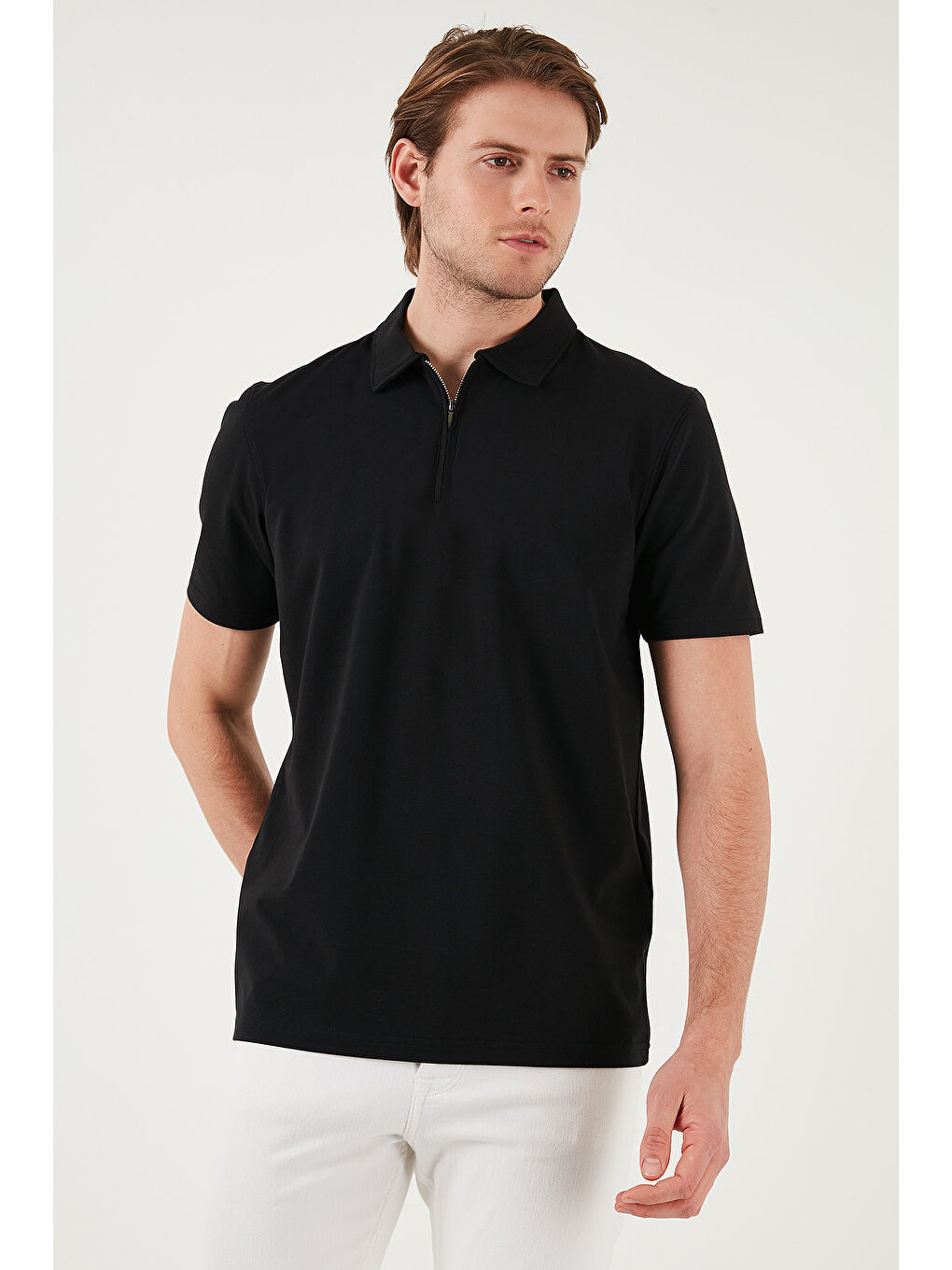 Siyah Streç Pamuklu Regular Fit Yarım Fermuarlı 3'lü Paket Polo Yaka Tişört 5902972S3-1