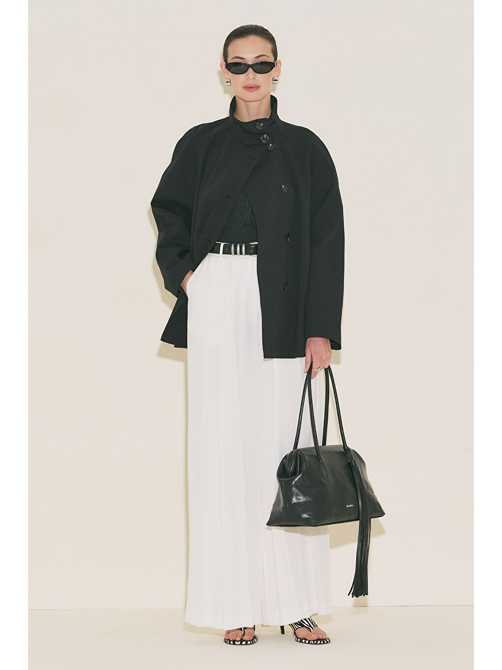 Henna Yüksek Yaka Trençkot Siyah-1