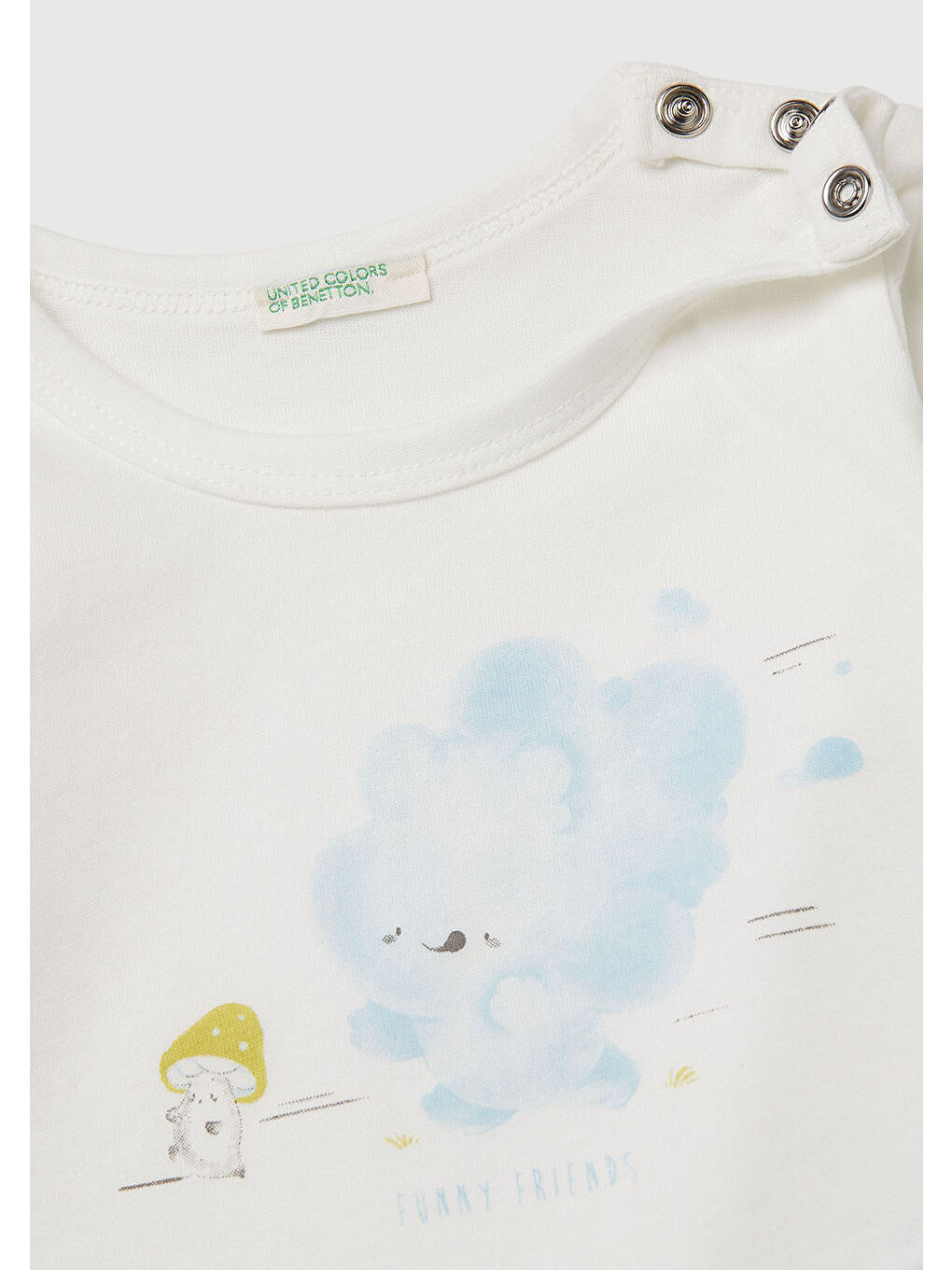 Bebek Beyaz Mix Önü Baskılı Omzu Gizli Düğmeli Uzun Kollu T-shirt-2