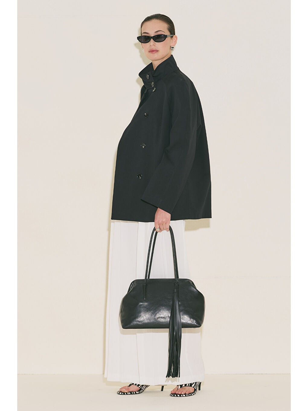 Henna Yüksek Yaka Trençkot Siyah-4