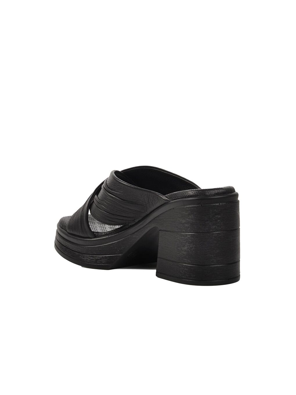 Siyah Hakiki Deri Kadın Dolgu Topuklu Terlik 523004-3