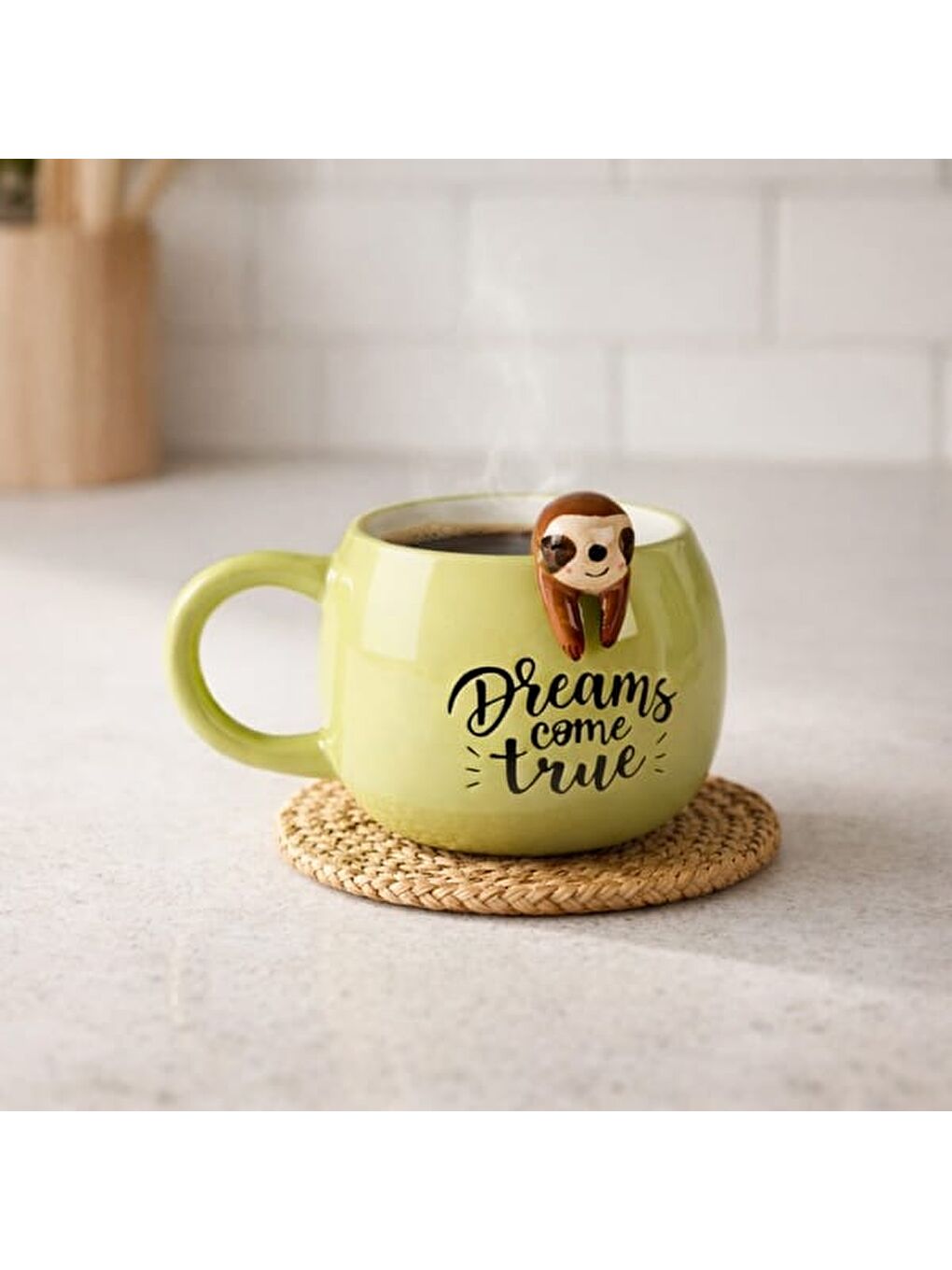 Kitchen Miskin Desenli Seramik Kupa - Sarı - 400 ml