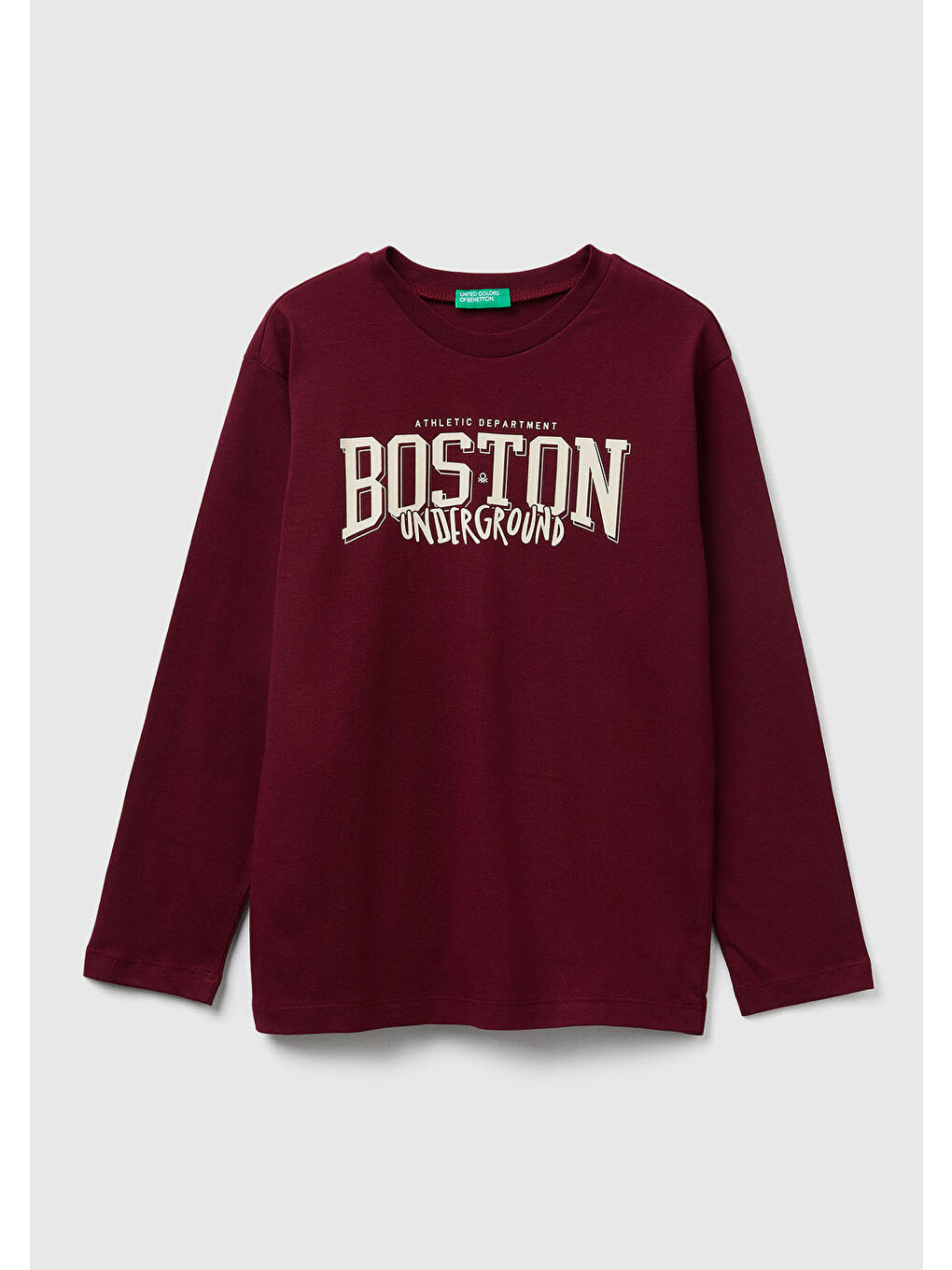 Erkek Çocuk Bordo Önü Baskılı Bisiklet Yaka Uzun Kollu T-shirt