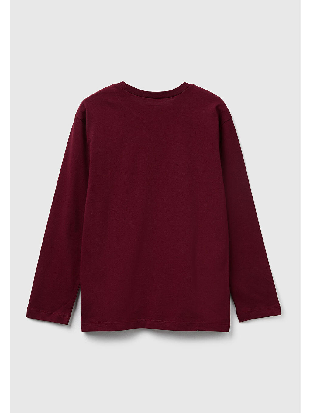 Erkek Çocuk Bordo Önü Baskılı Bisiklet Yaka Uzun Kollu T-shirt-1