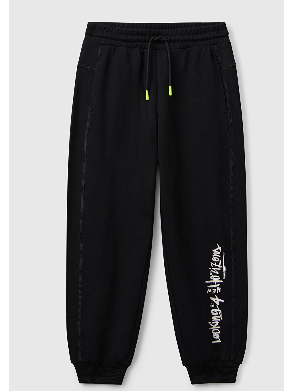 Erkek Çocuk Siyah Önü Baskılı Büzme İpli Arkası Cepli  Eşofman Altı