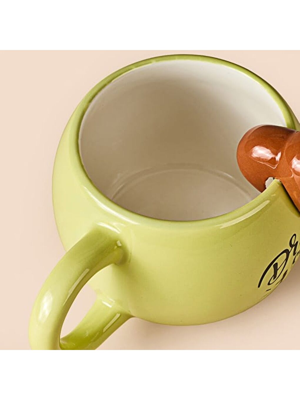 Kitchen Miskin Desenli Seramik Kupa - Sarı - 400 ml-2