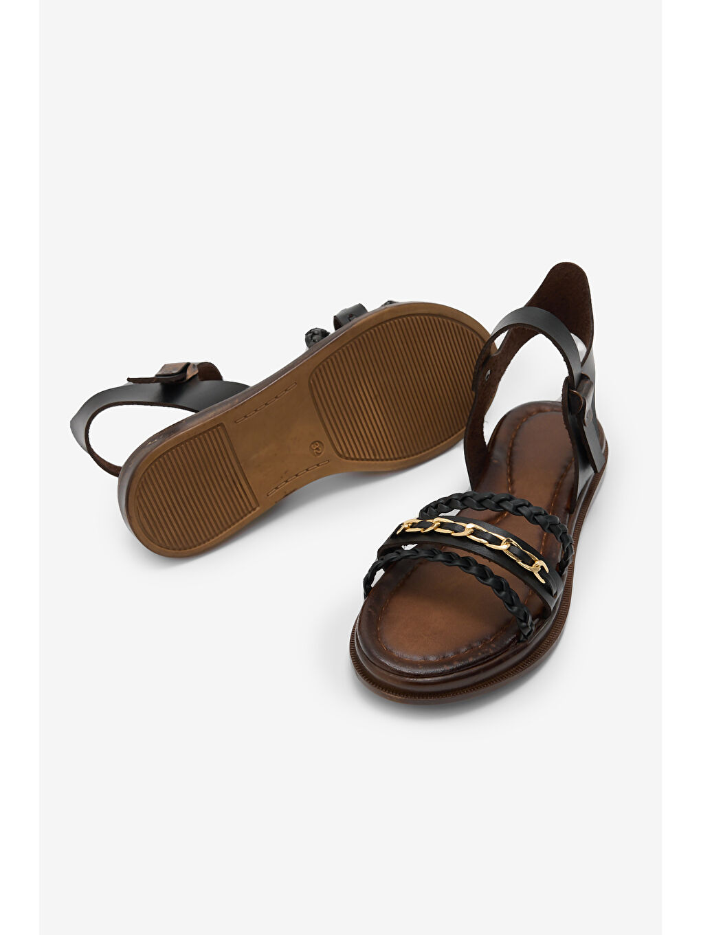 Kız Çocuk Siyah Rahat Kalıp Örgülü Düz Sandalet-2