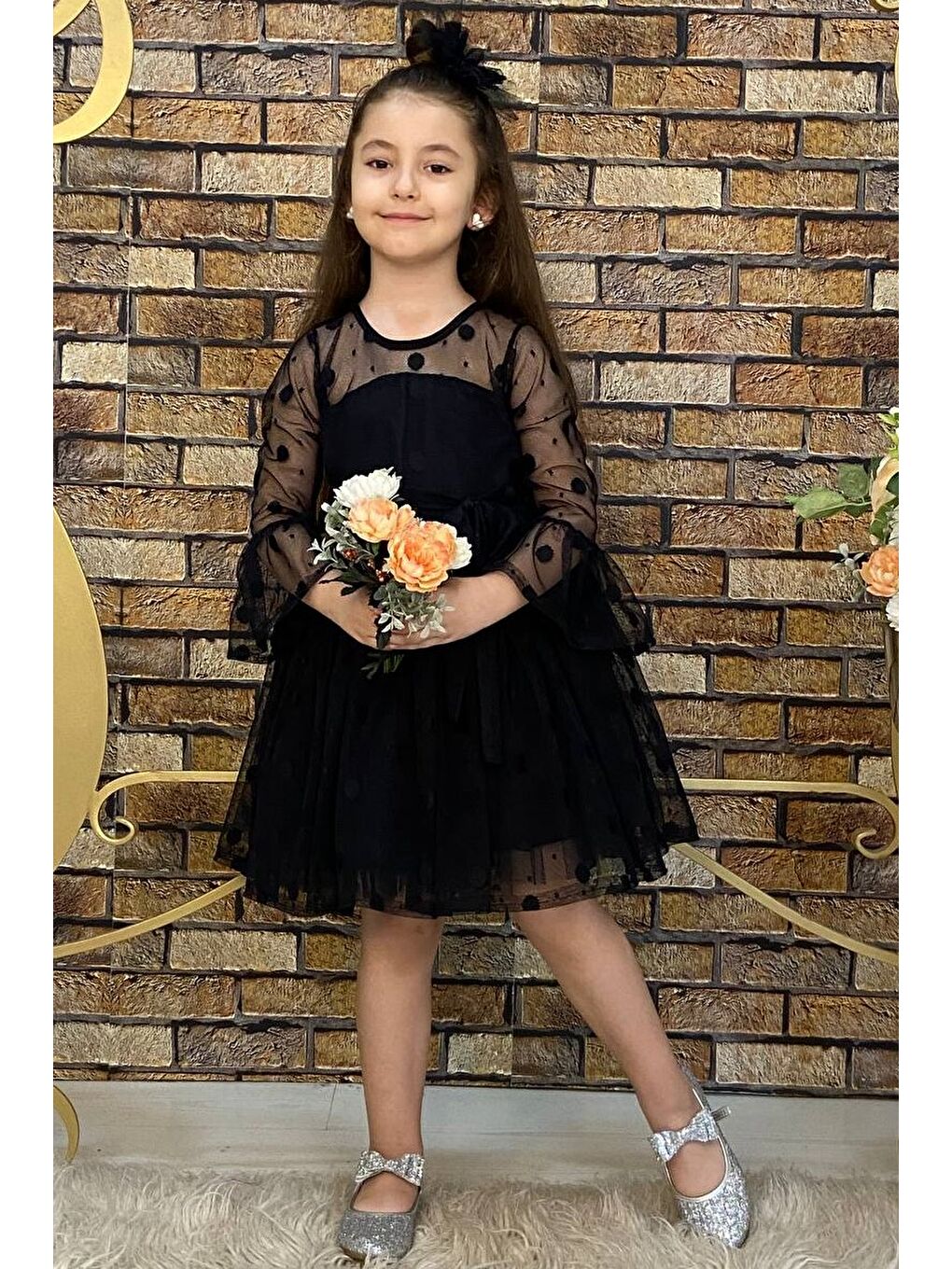 Siyah Diana Dantel Uzun Kol Elbise Mnk0223