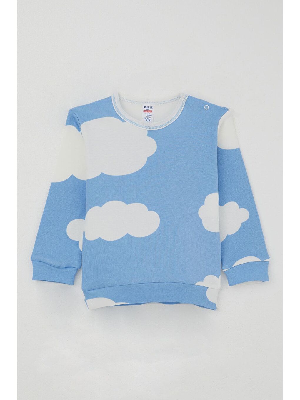 Erkek Bebek Pijama Takımı Omuzdan Patlı Bulut Desenli Mavi (4 Ay-1 Yaş)-2