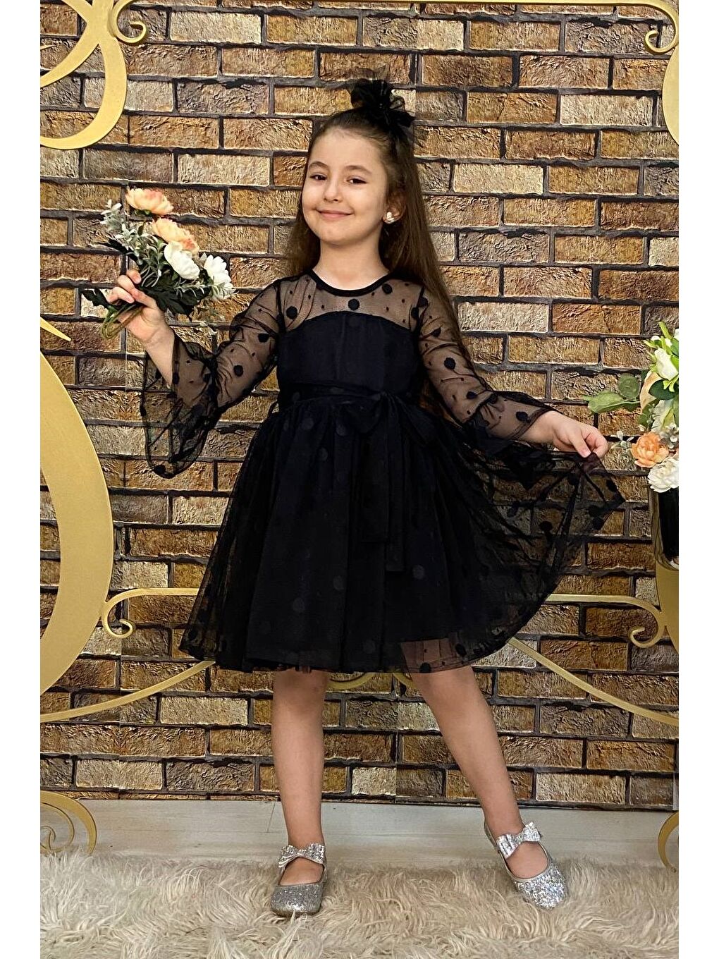 Siyah Diana Dantel Uzun Kol Elbise Mnk0223-1