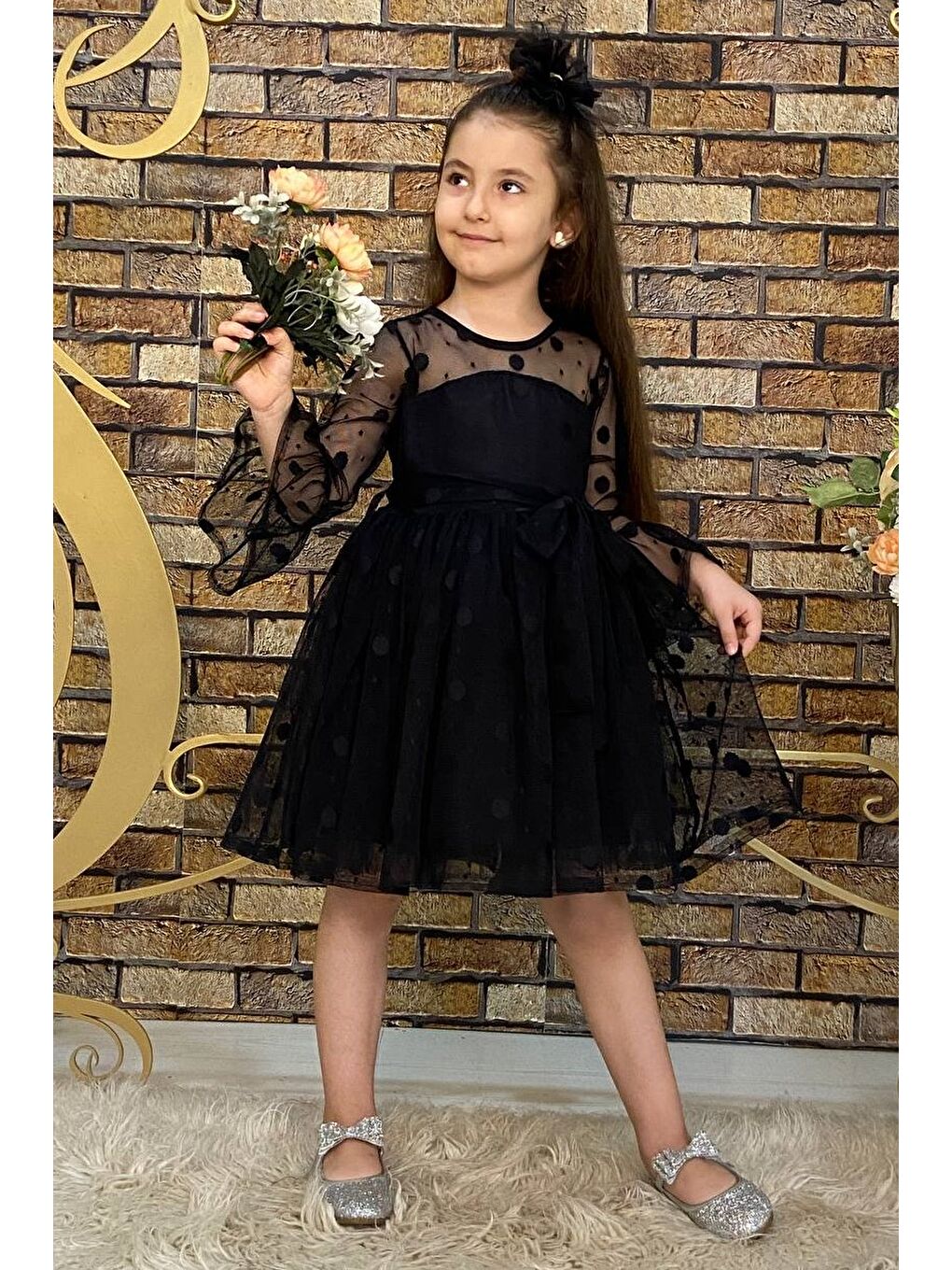 Siyah Diana Dantel Uzun Kol Elbise Mnk0223-2