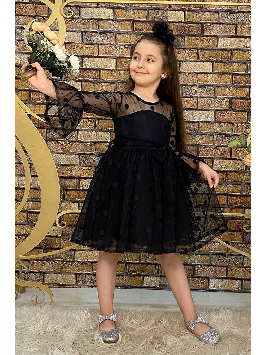 Siyah Diana Dantel Uzun Kol Elbise Mnk0223-3