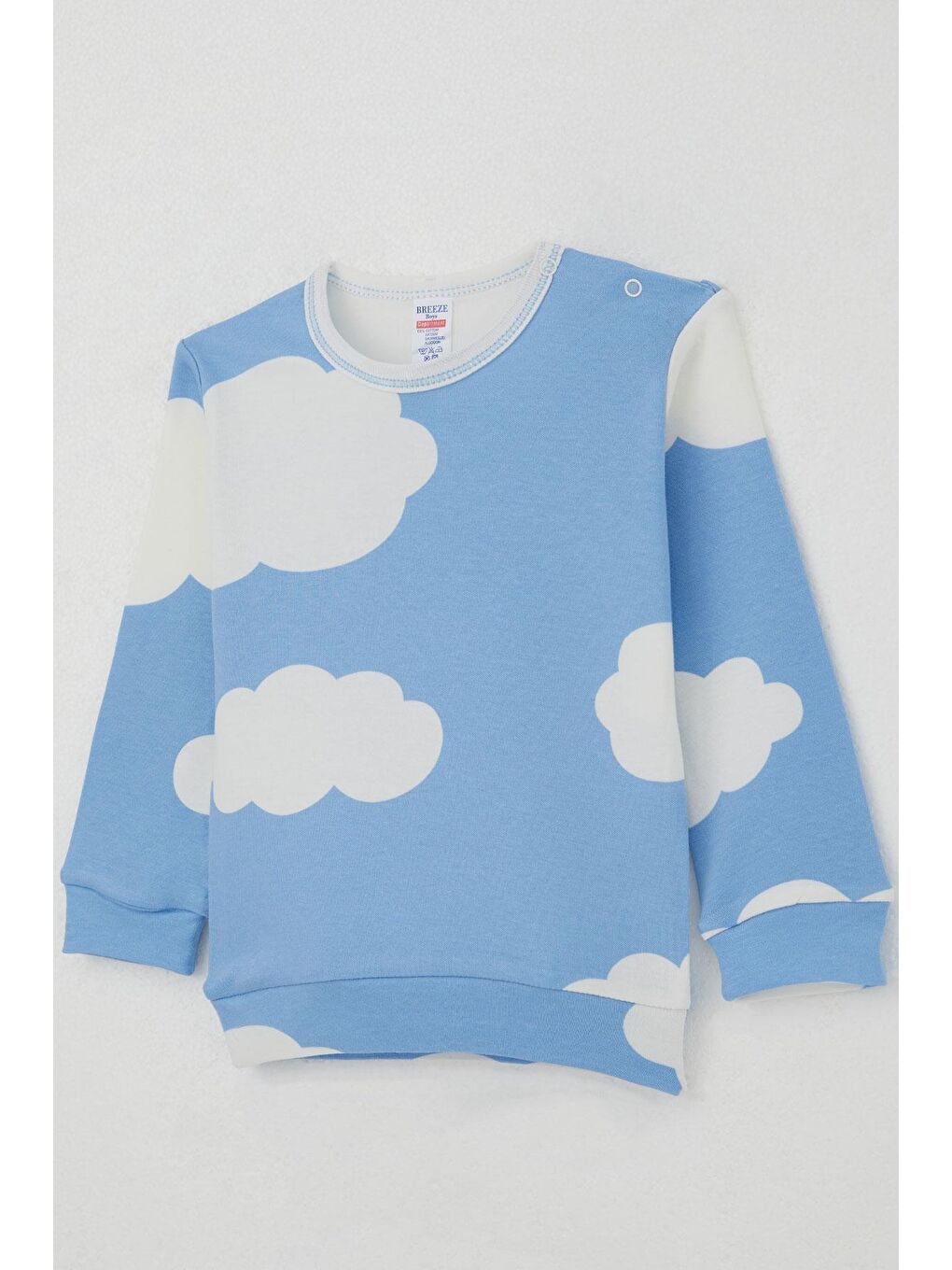 Erkek Bebek Pijama Takımı Omuzdan Patlı Bulut Desenli Mavi (4 Ay-1 Yaş)-3