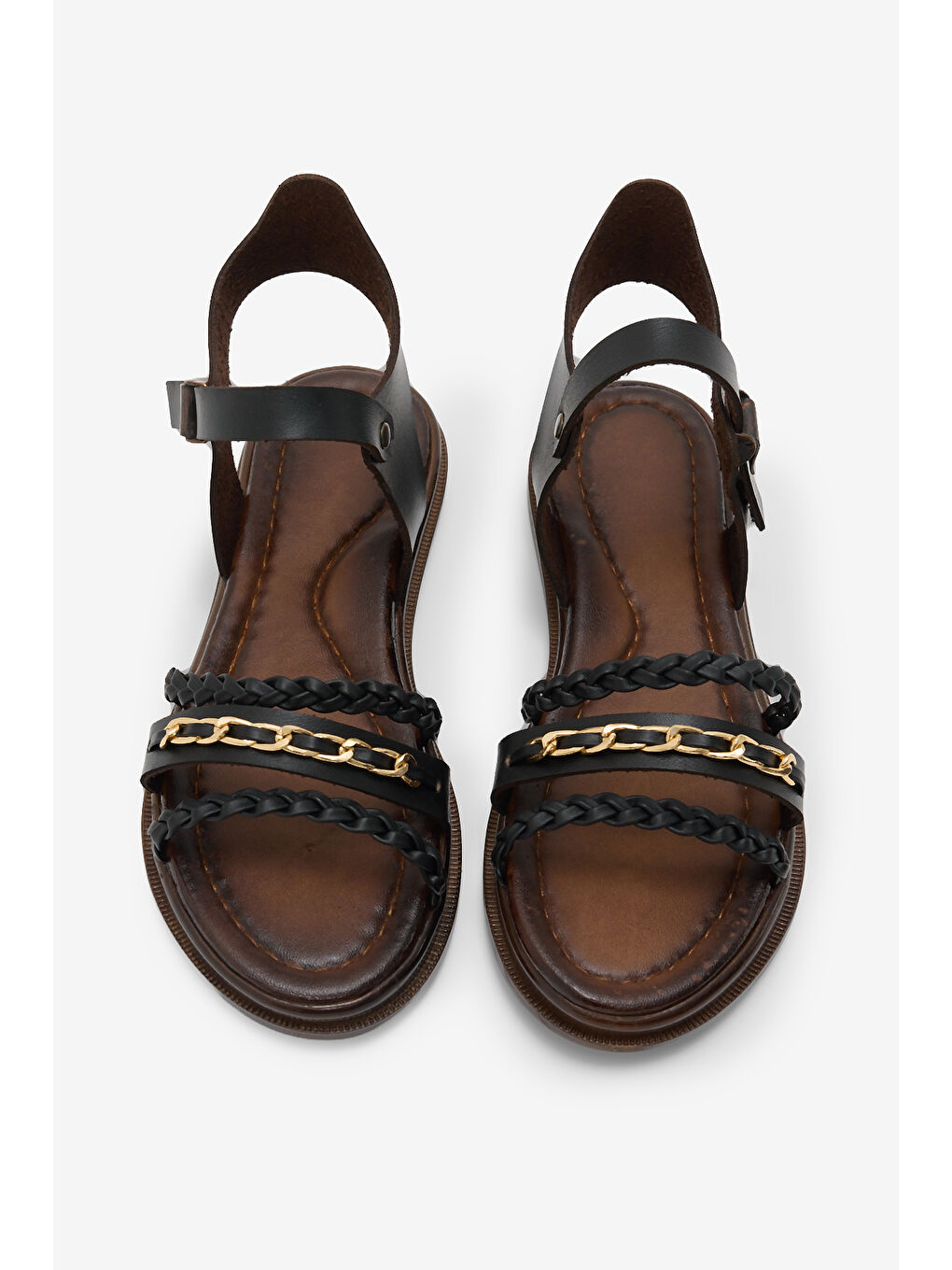 Kız Çocuk Siyah Rahat Kalıp Örgülü Düz Sandalet-3