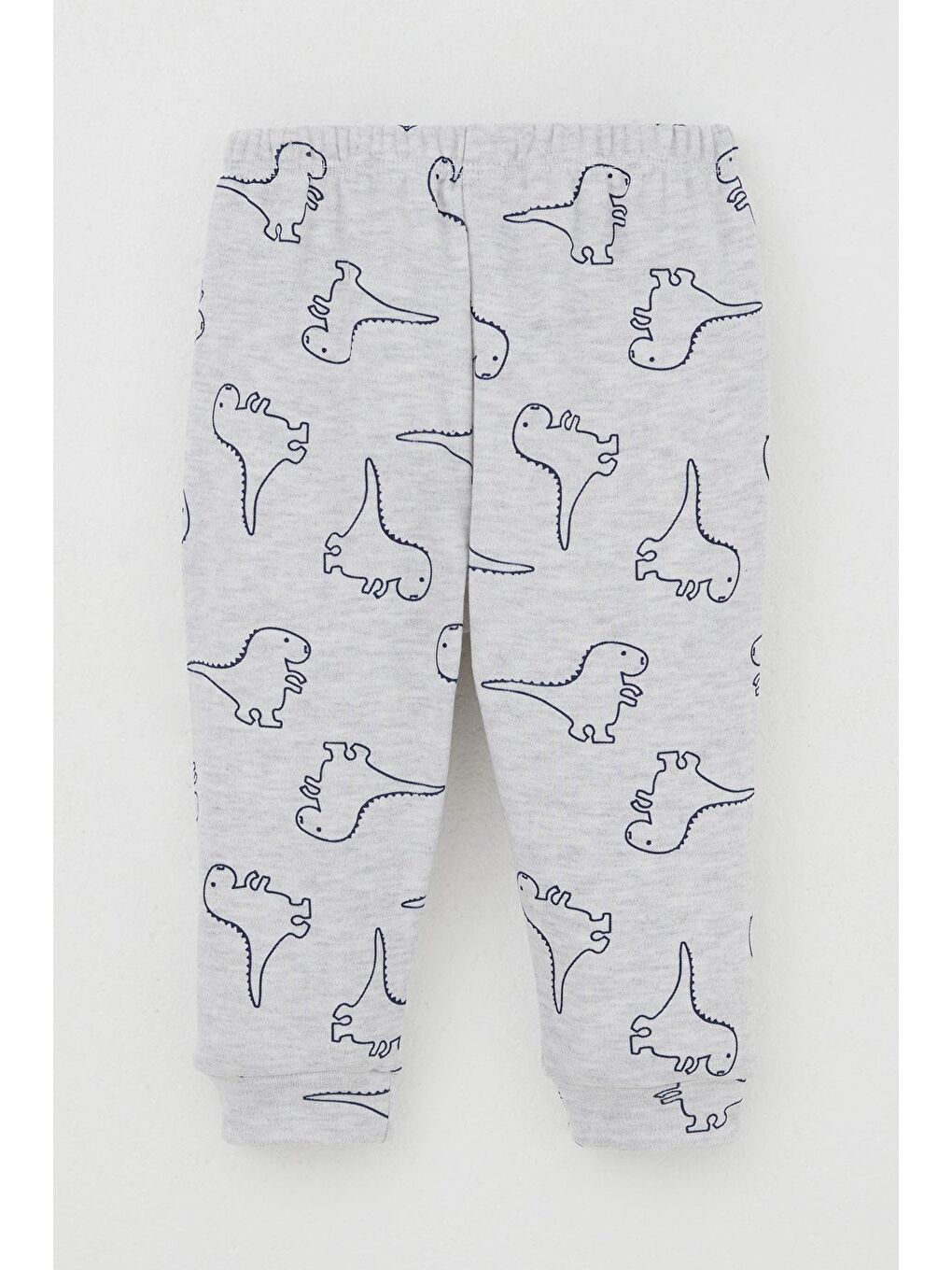 Erkek Bebek Pijama Takımı Omuzdan Patlı Sevimli Dinozor Desenli Açık Gri Melanj (4 Ay-1 Yaş)-1