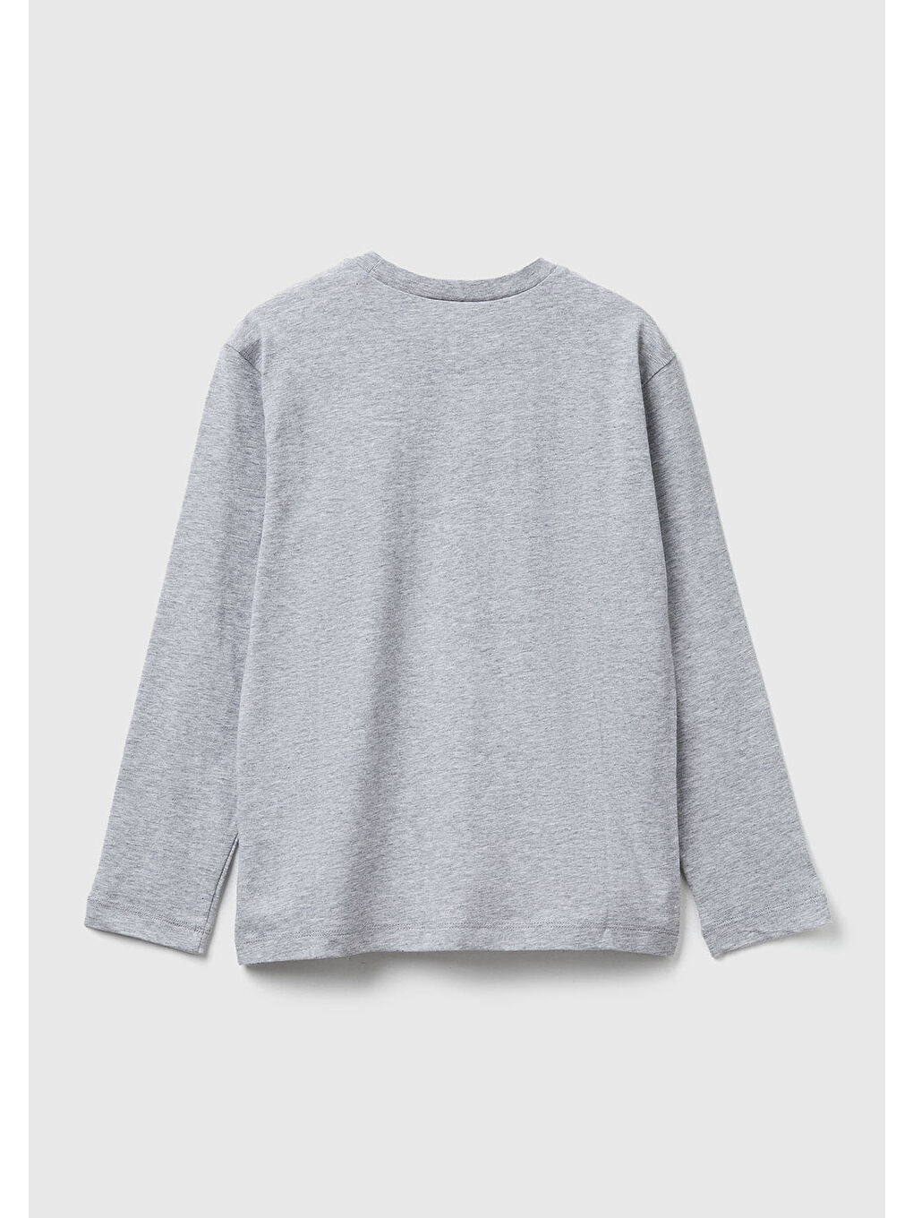 Erkek Çocuk Gri Melanj Önü Baskılı Bisiklet Yaka Uzun Kollu T-shirt-1