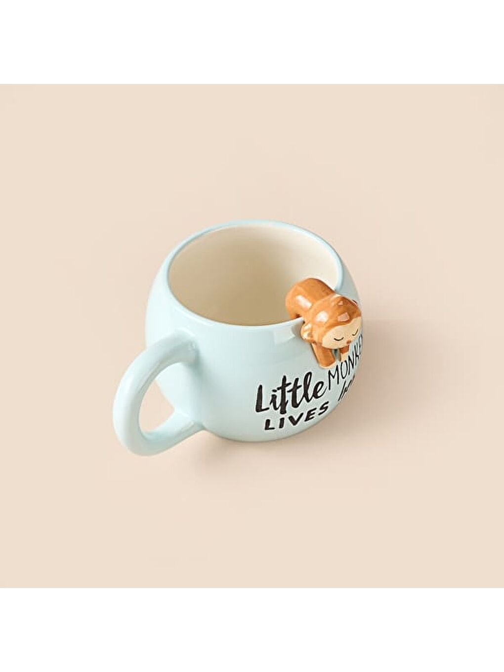 Kitchen Maymun Desenli Seramik Kupa - Mavi - 400 ml-2