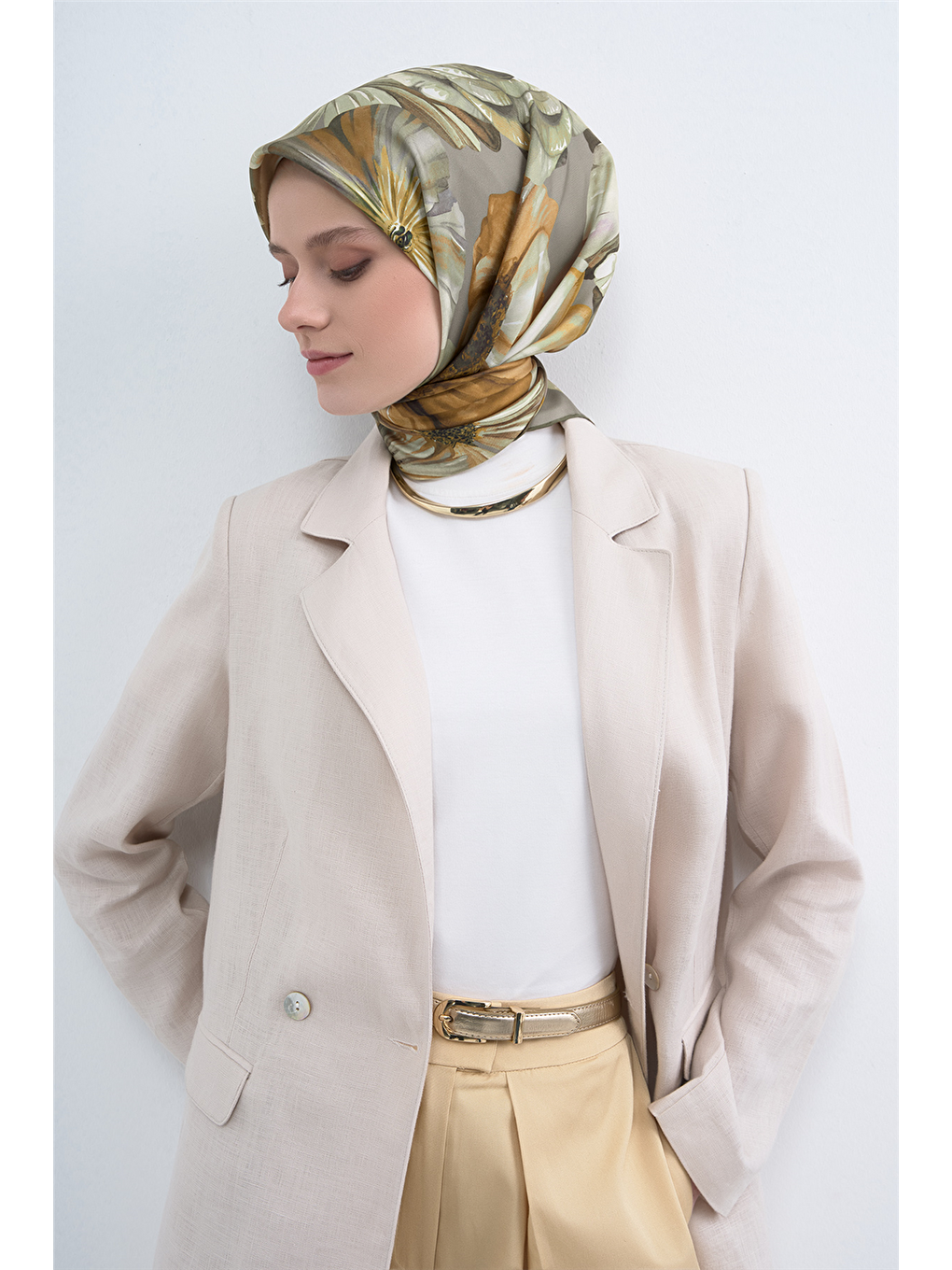 Haki Saf İpek Sura Eşarp 9503D 05