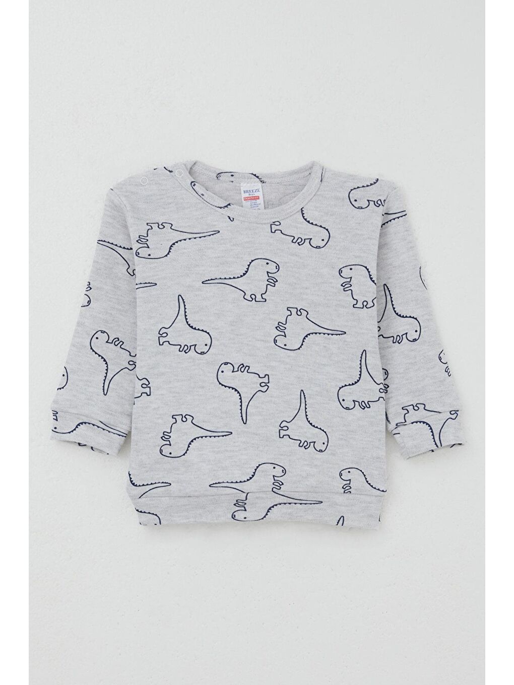 Erkek Bebek Pijama Takımı Omuzdan Patlı Sevimli Dinozor Desenli Açık Gri Melanj (4 Ay-1 Yaş)-2