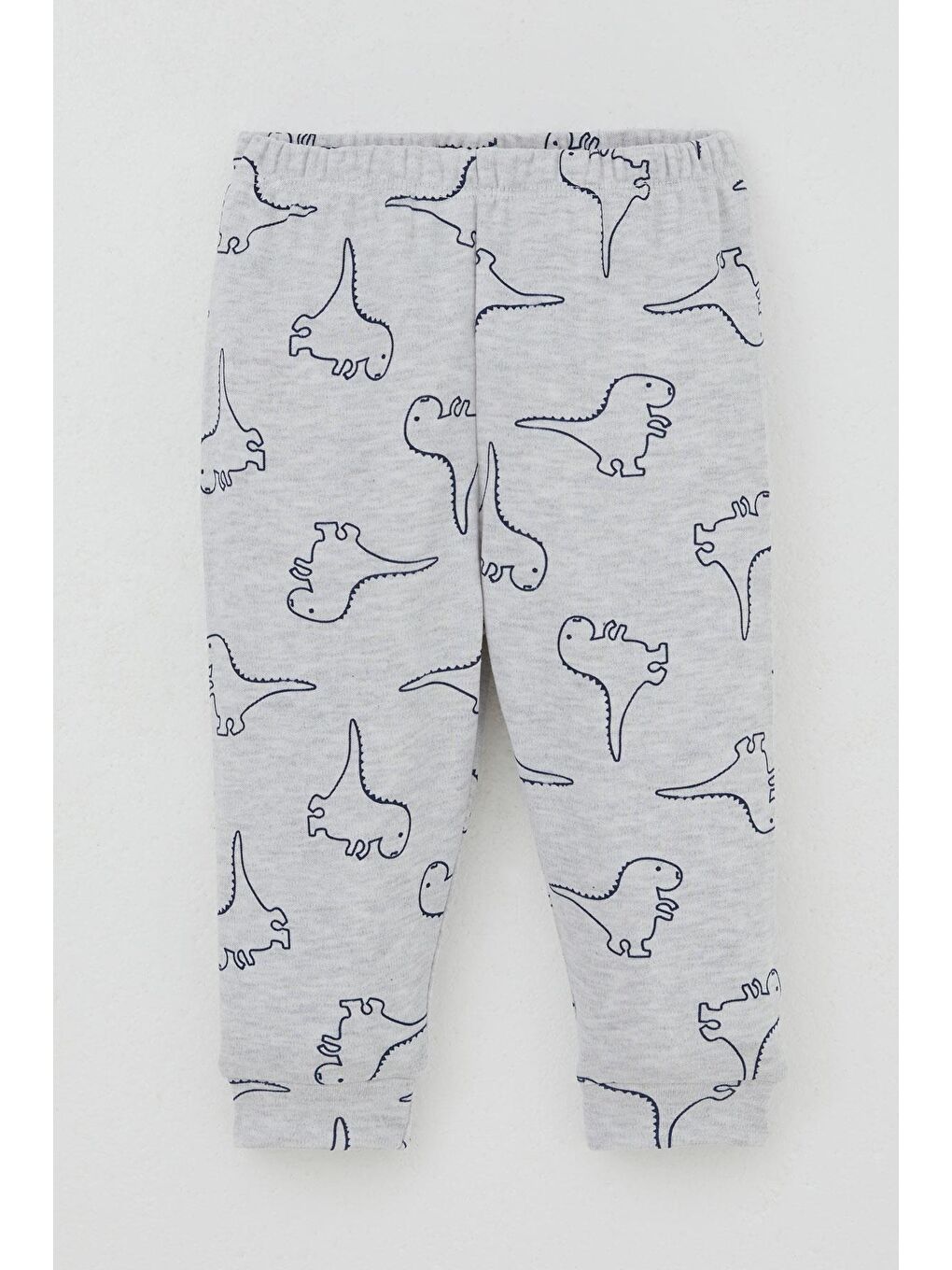 Erkek Bebek Pijama Takımı Omuzdan Patlı Sevimli Dinozor Desenli Açık Gri Melanj (4 Ay-1 Yaş)-3