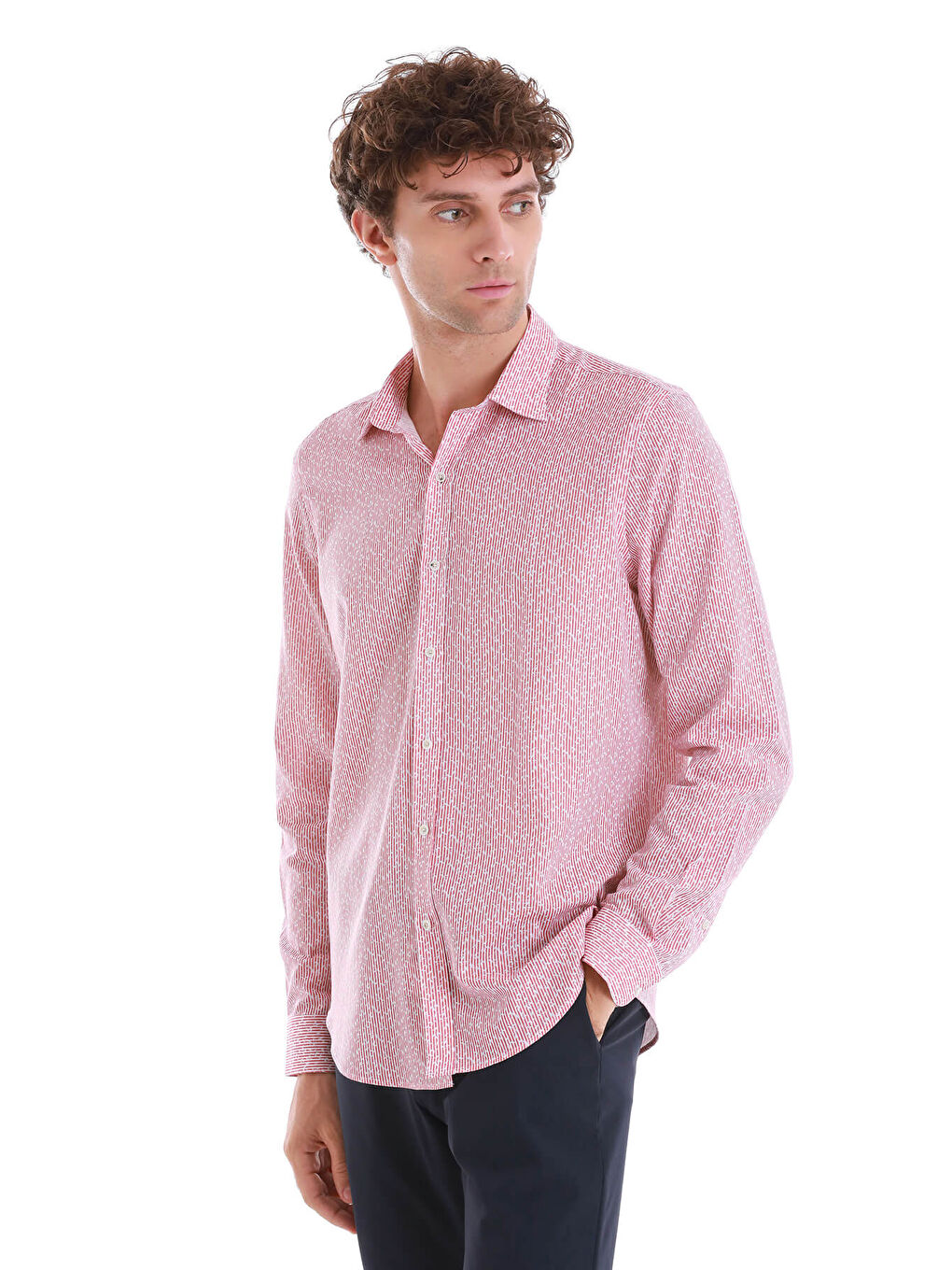 Bordo Comfort Fit Baskılı Slim Yaka Uzun Kollu Spor %100 Pamuk Gömlek-2