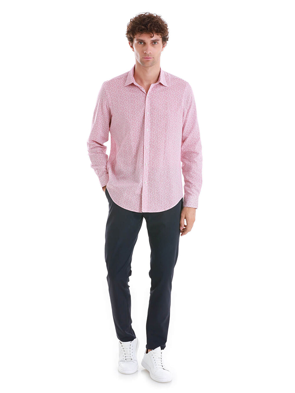 Bordo Comfort Fit Baskılı Slim Yaka Uzun Kollu Spor %100 Pamuk Gömlek-3