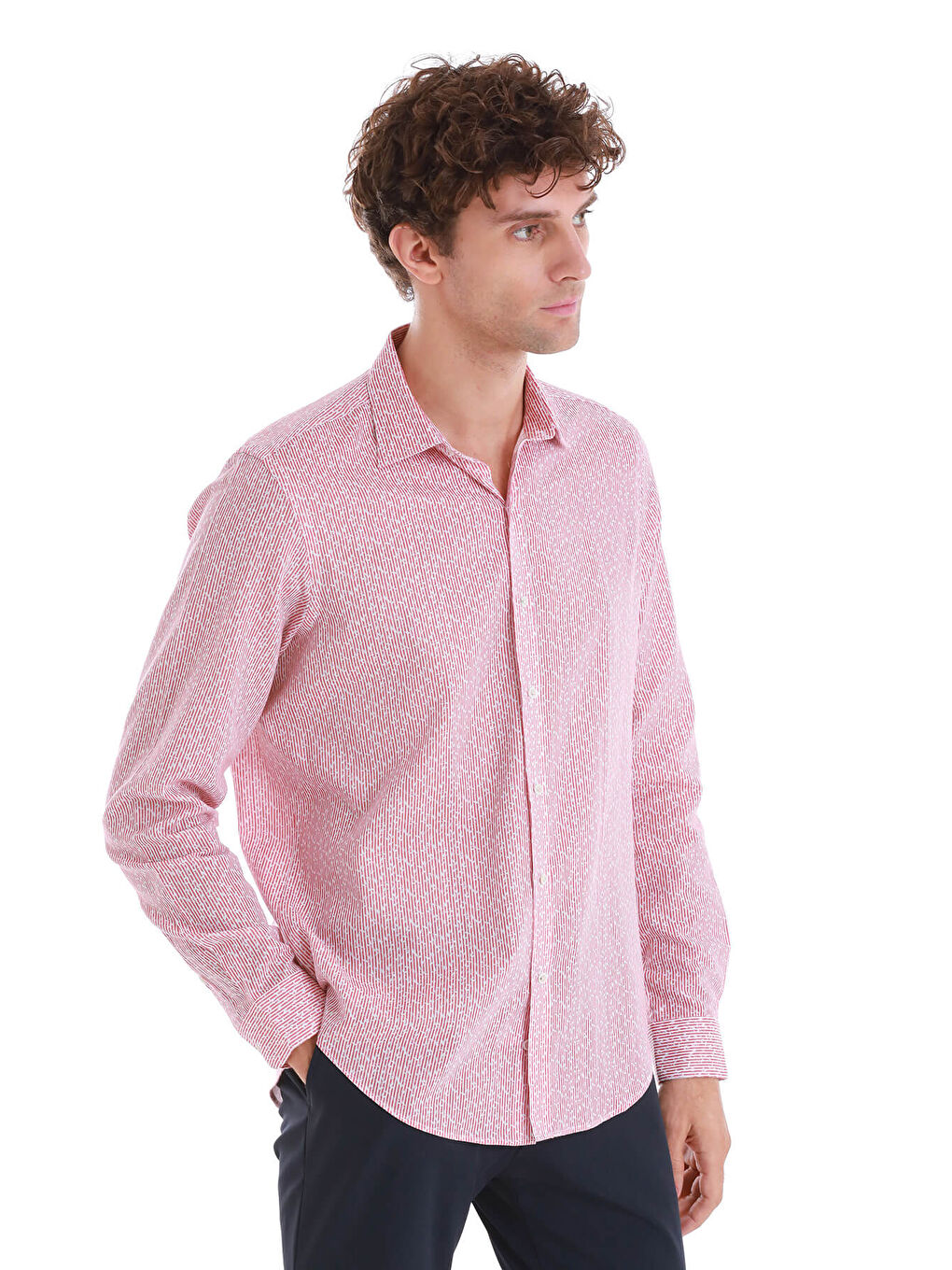 Bordo Comfort Fit Baskılı Slim Yaka Uzun Kollu Spor %100 Pamuk Gömlek-4