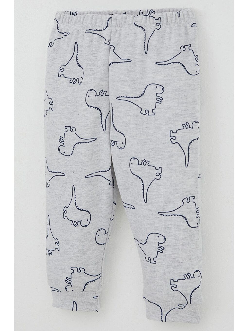 Erkek Bebek Pijama Takımı Omuzdan Patlı Sevimli Dinozor Desenli Açık Gri Melanj (4 Ay-1 Yaş)-4