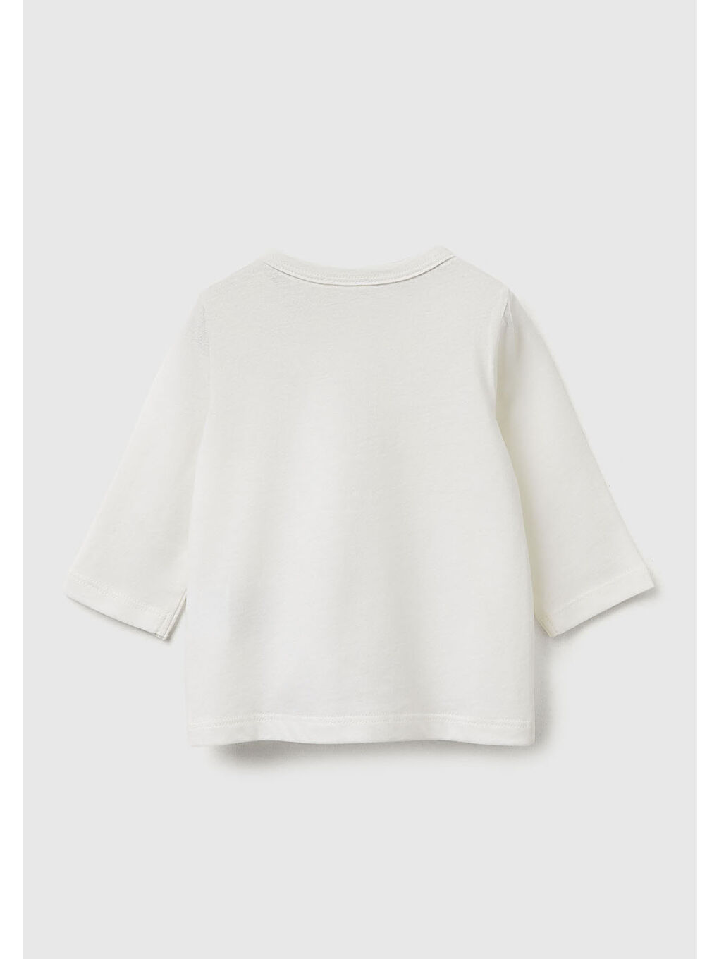 Bebek Beyaz Önü Baskılı Omzu Gizli Düğmeli Uzun Kollu T-shirt-1
