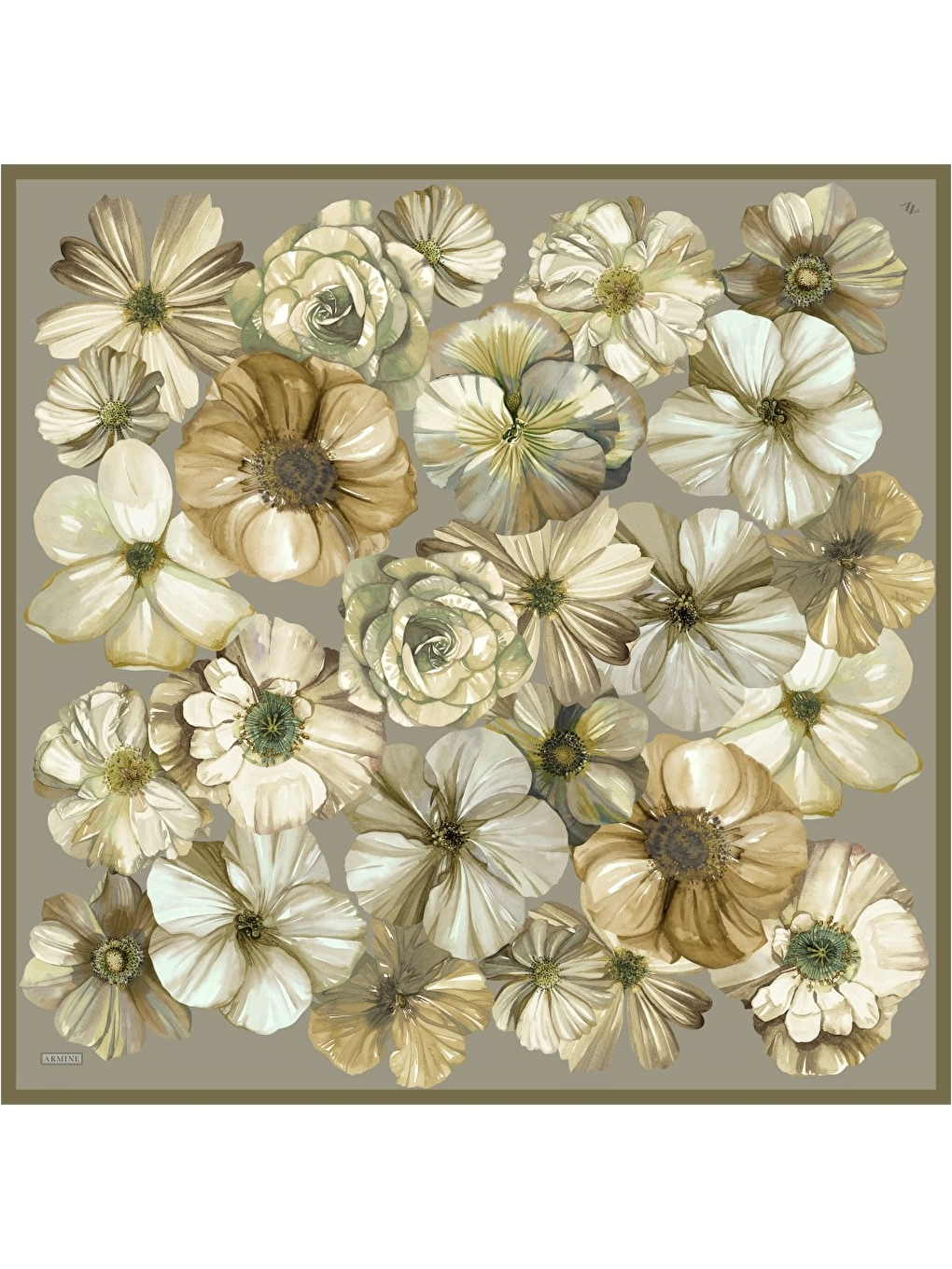 Haki Saf İpek Sura Eşarp 9503D 05-4