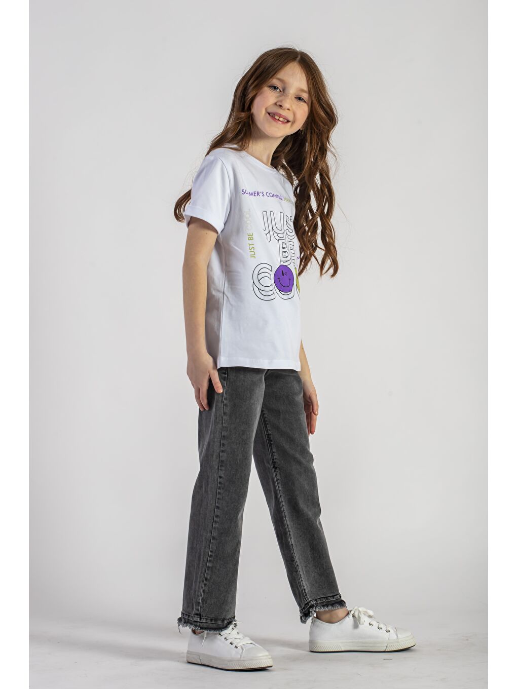 Just Be Cool Baskılı Beyaz Renk Kız Cocuk Tshırt-1