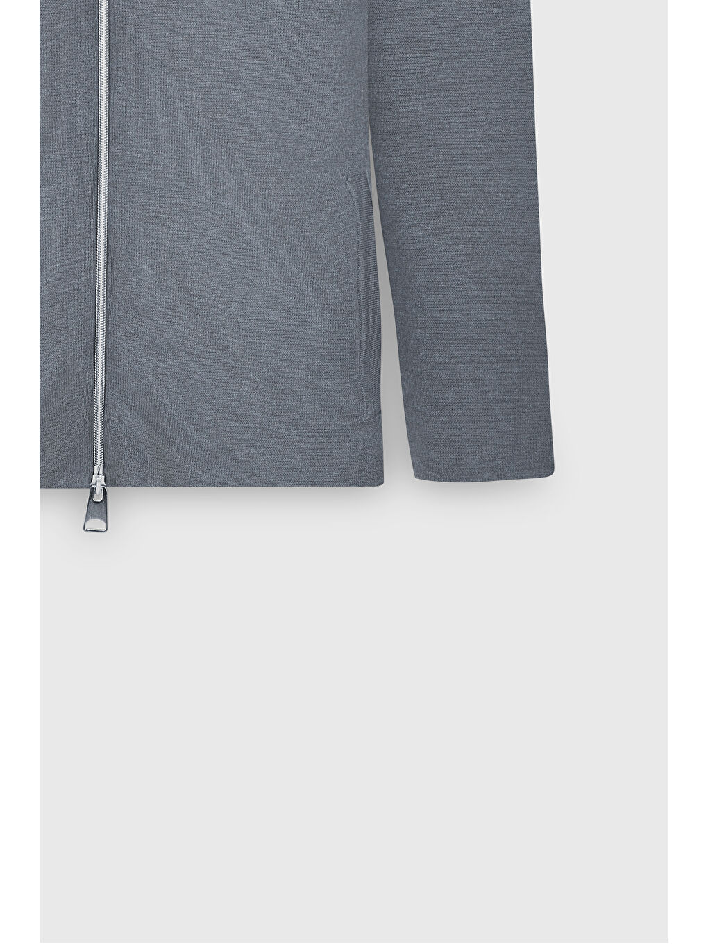 Erkek Gri Melanj %100 Pamuk Standart Fit Normal Kesim Kolej Yaka Cepli Triko Hırka-2