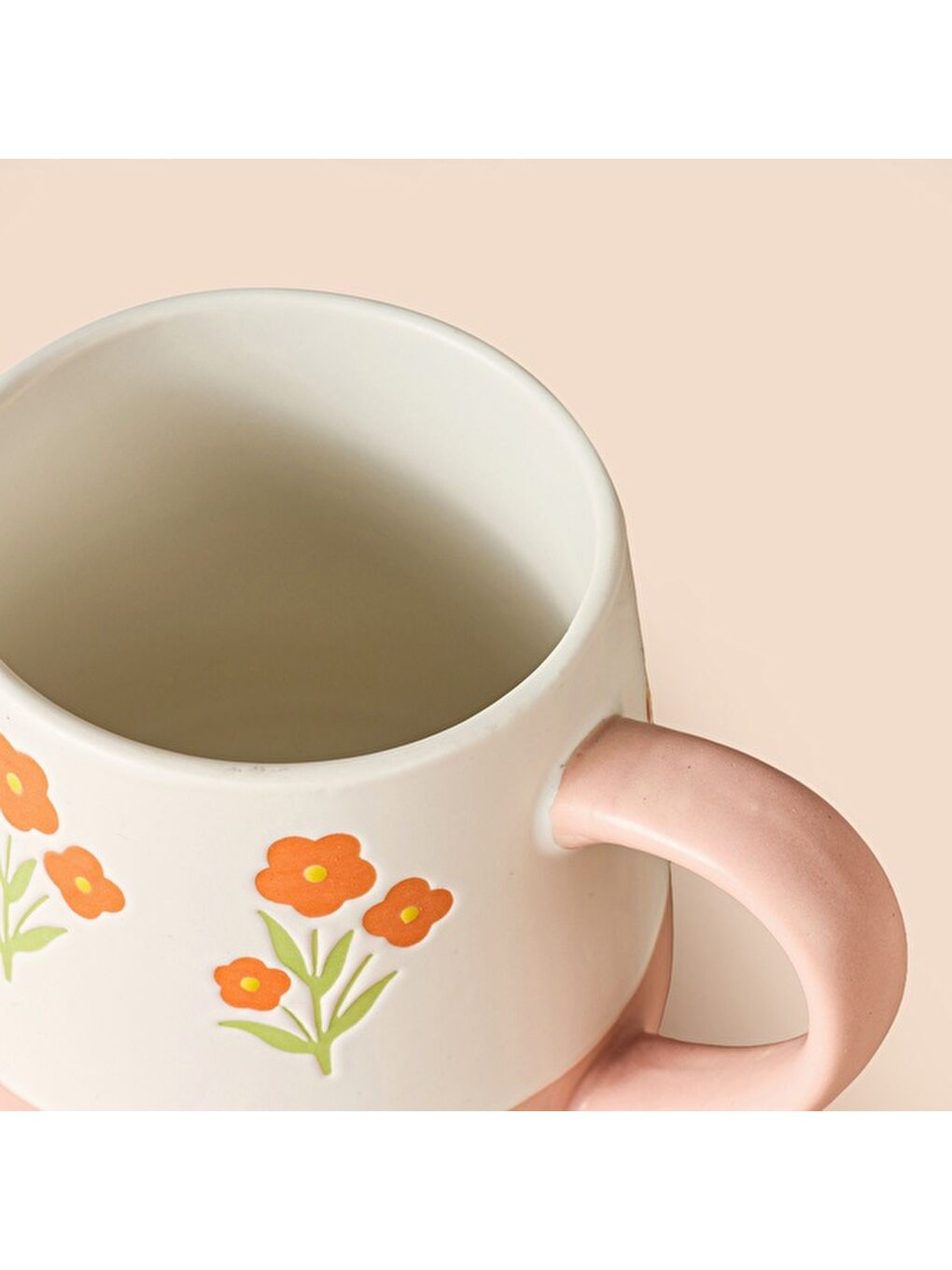 Kitchen Turuncu Çiçekli Seramik Kupa - Beyaz - 500 ml-2