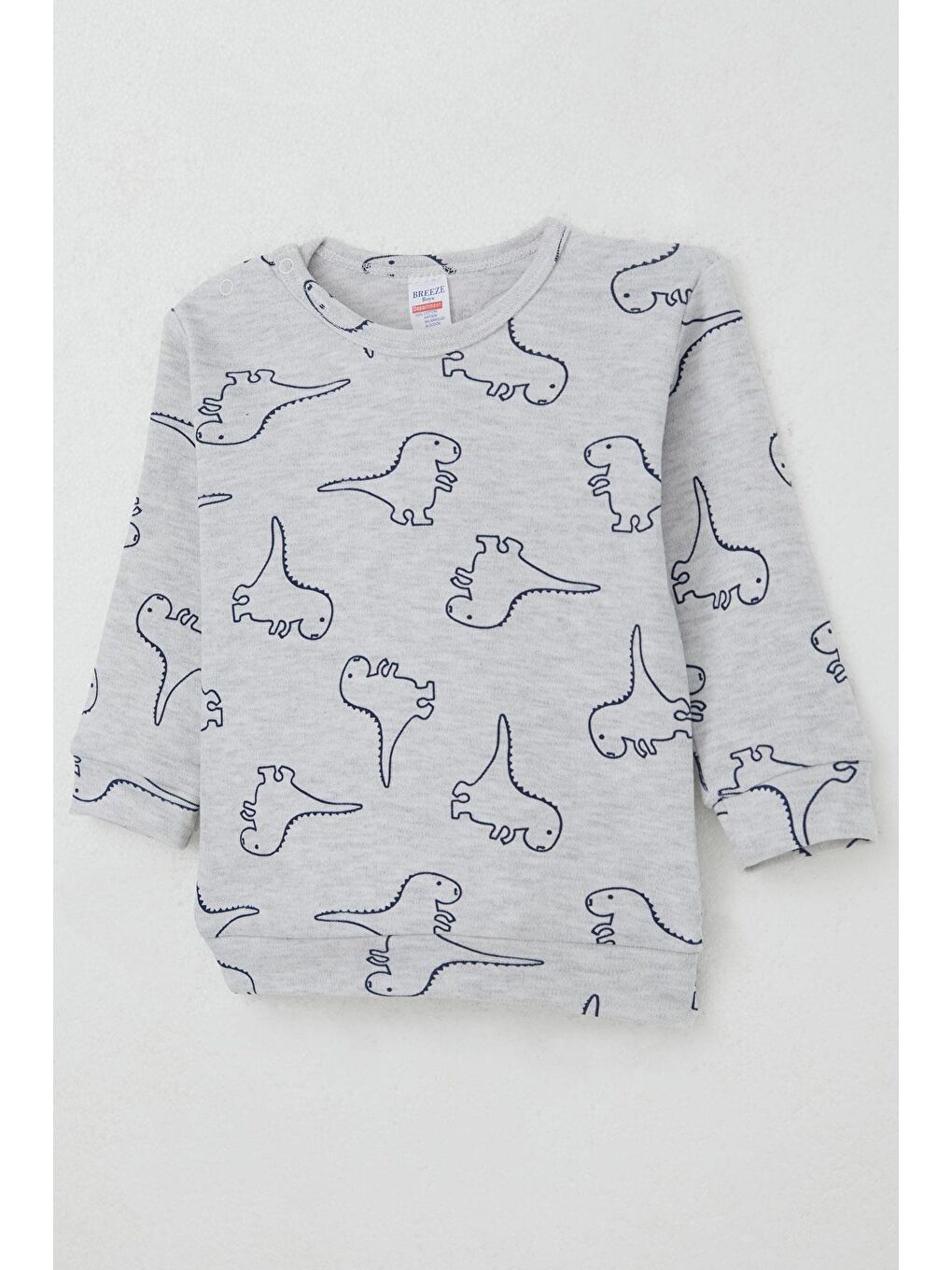 Erkek Bebek Pijama Takımı Omuzdan Patlı Sevimli Dinozor Desenli Açık Gri Melanj (4 Ay-1 Yaş)-5