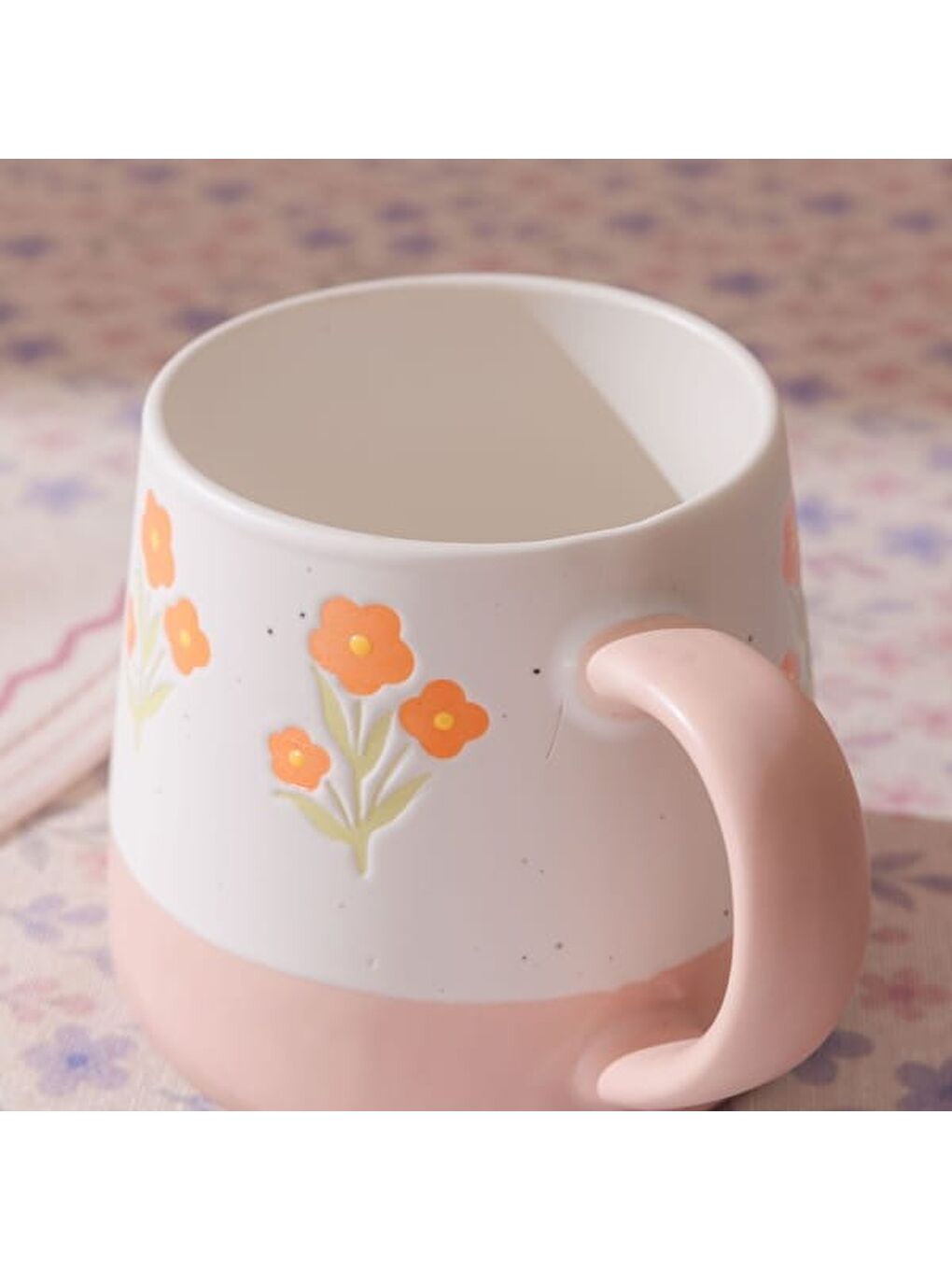 Kitchen Turuncu Çiçekli Seramik Kupa - Beyaz - 500 ml-3