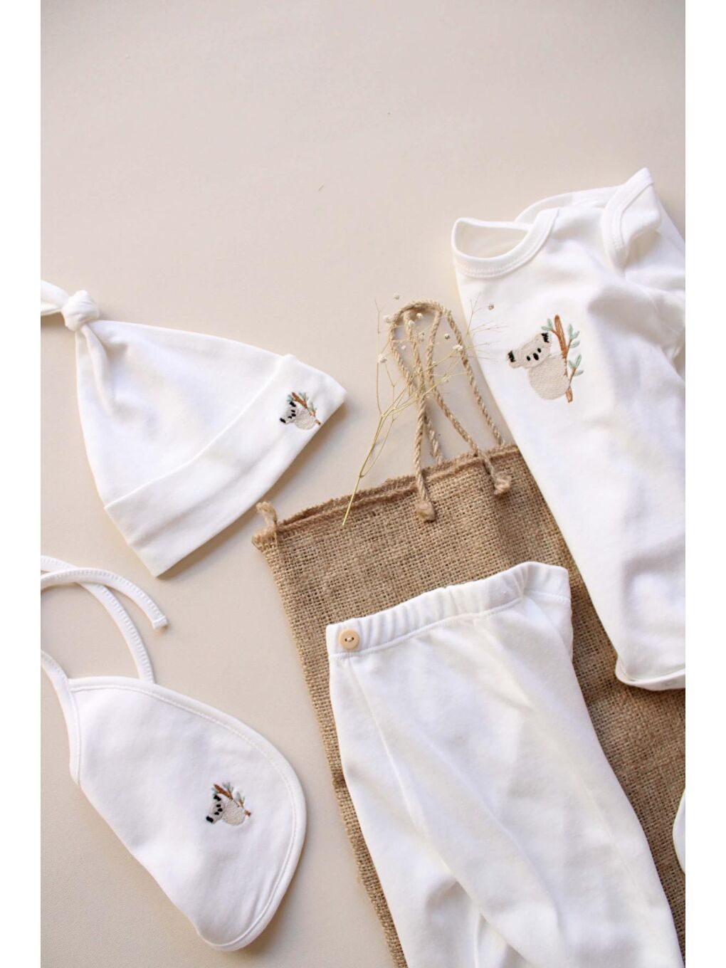 Beyaz Koala Nakışlı 5li Uzun Kollu Yenidoğan Set (0-3 Ay)-3
