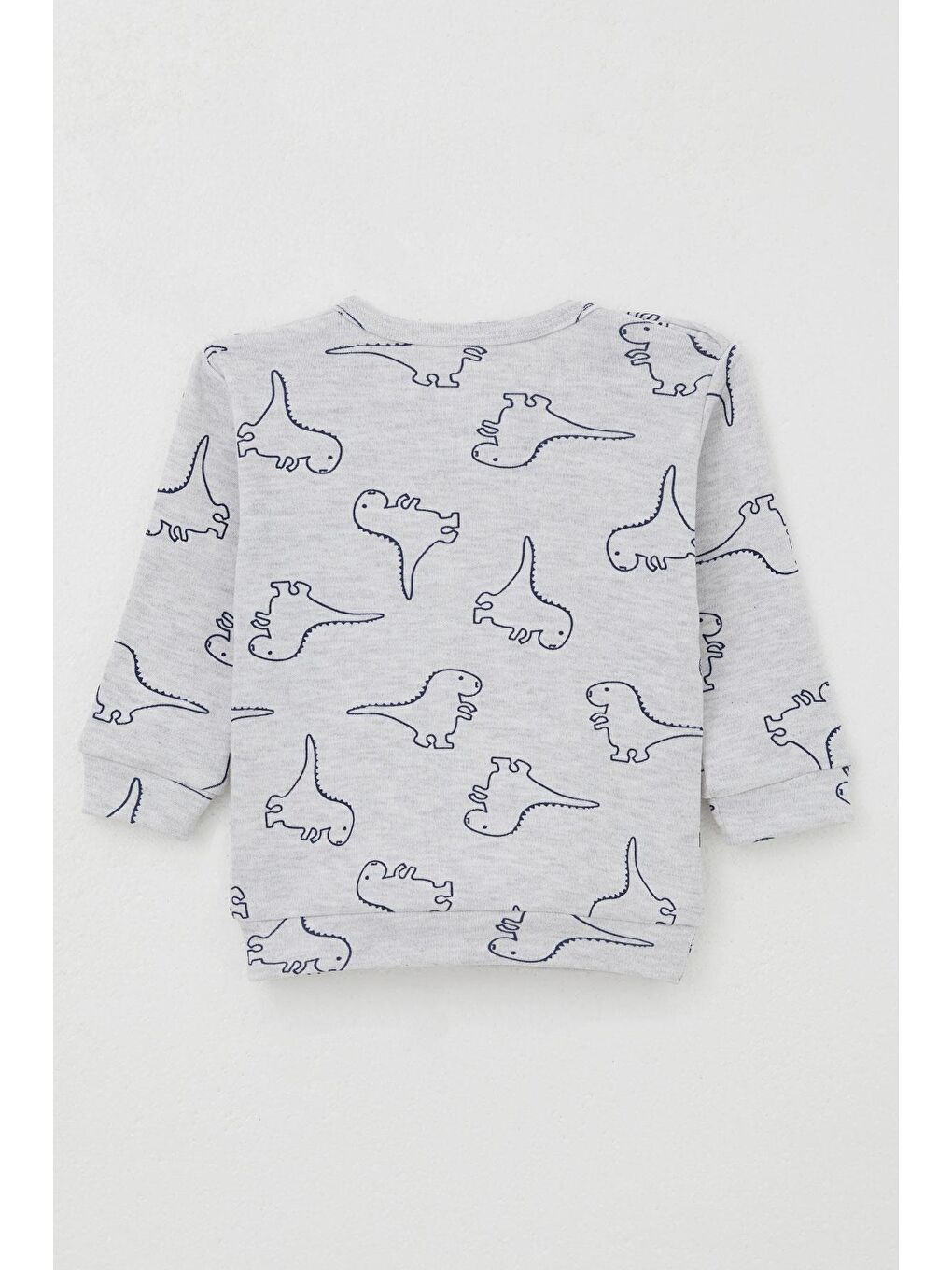 Erkek Bebek Pijama Takımı Omuzdan Patlı Sevimli Dinozor Desenli Açık Gri Melanj (4 Ay-1 Yaş)-6