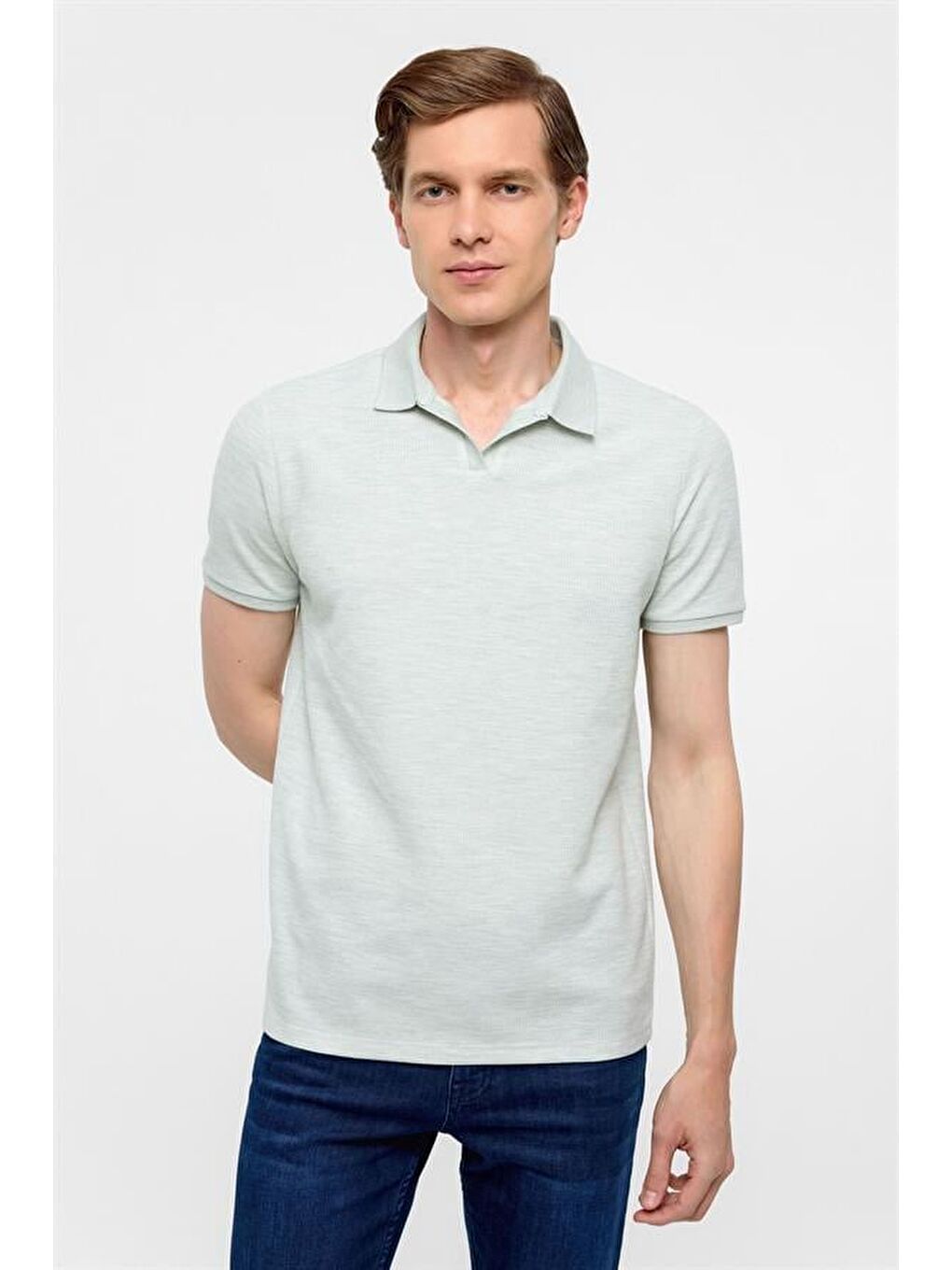 Haki Regular Armürlü Polo Yaka Tişört-1