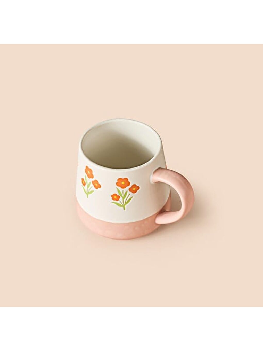 Kitchen Turuncu Çiçekli Seramik Kupa - Beyaz - 500 ml-5