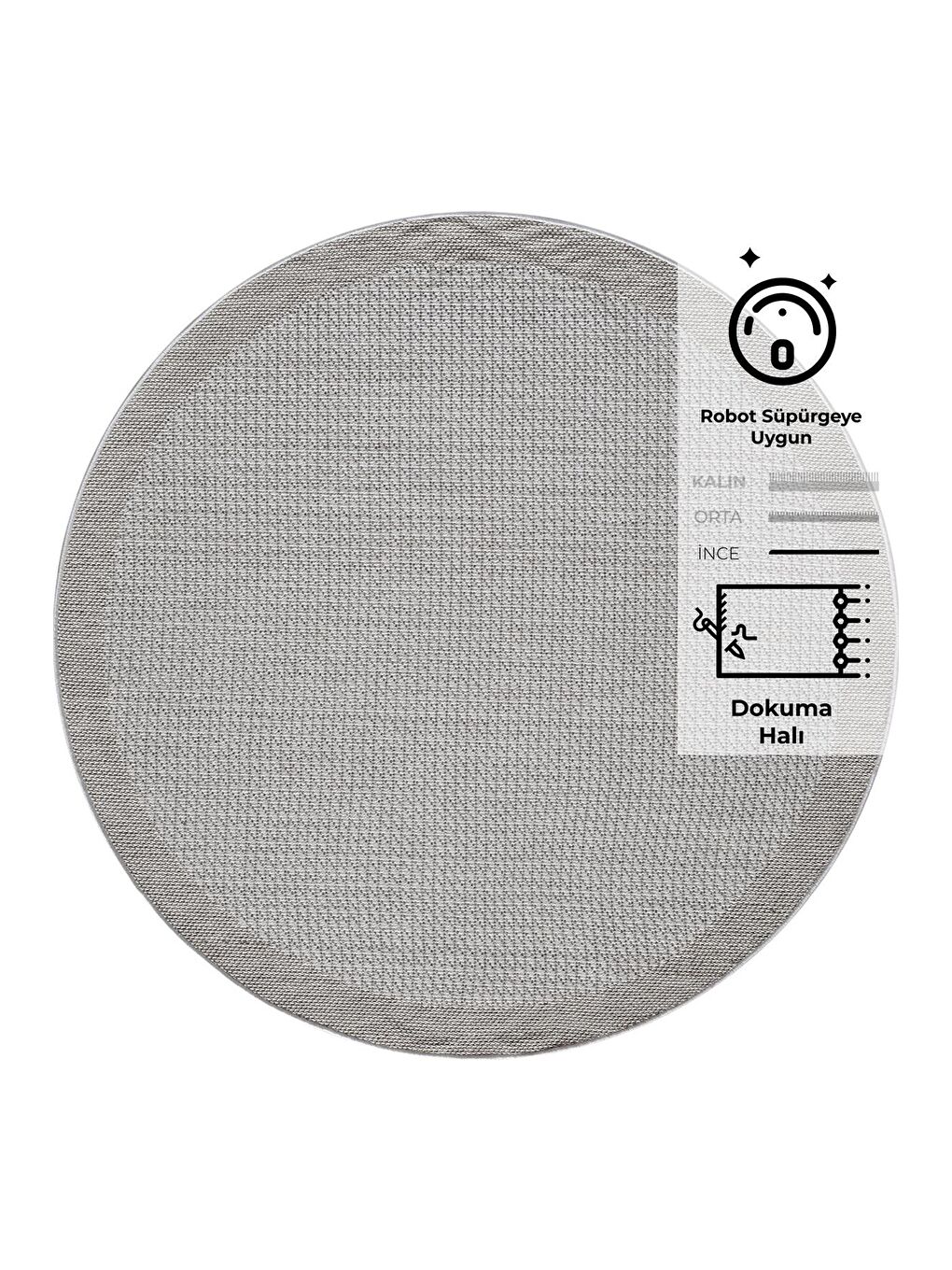 Ekru Sisalux 3093 Krem Jüt Tabanlı Modern Dokuma Yuvarlak Kilim Sisal Hasır Halı-155x155 cm