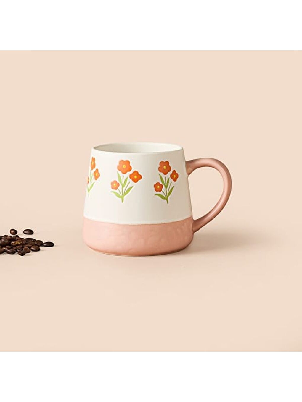 Kitchen Turuncu Çiçekli Seramik Kupa - Beyaz - 500 ml-6